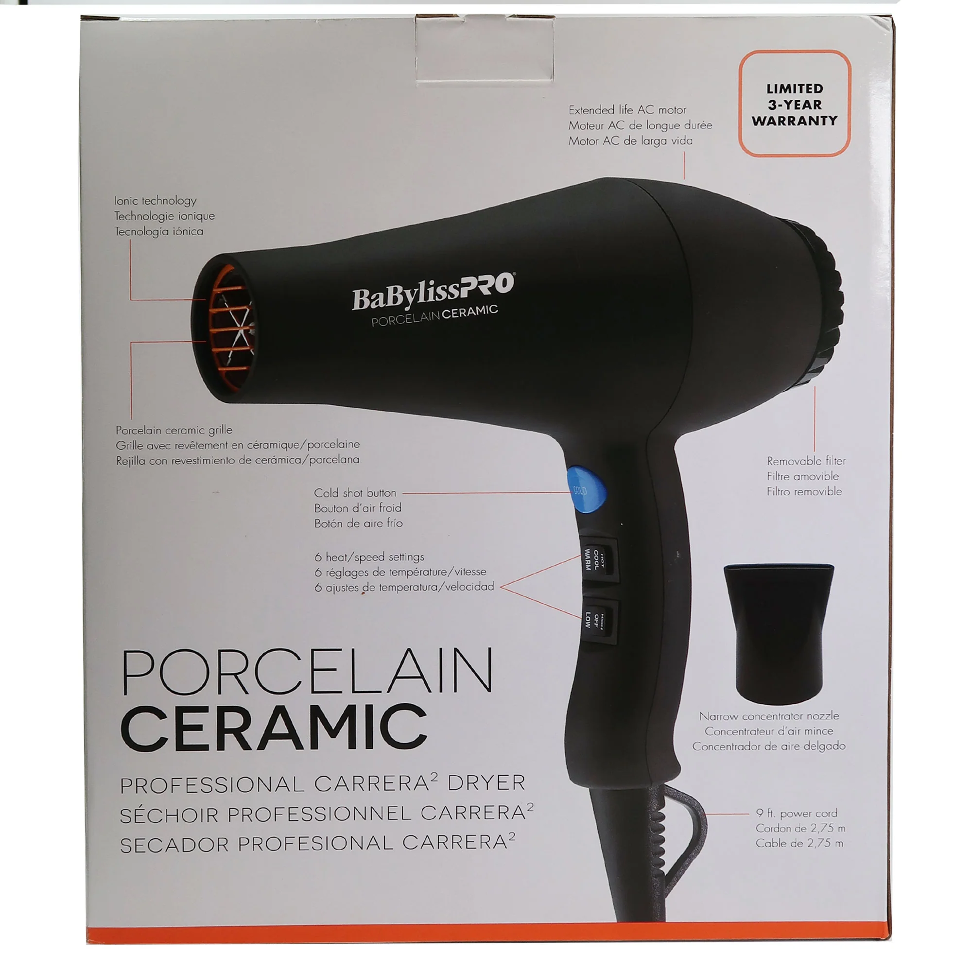 BaBylissPRO Carrera2 Professional Porcelain Ceramic Ionic 1900 Watts Hair Dryer with BaBylissPRO Porcelain Ceramic Marcel Curling Iron BP100MUC - Image 9