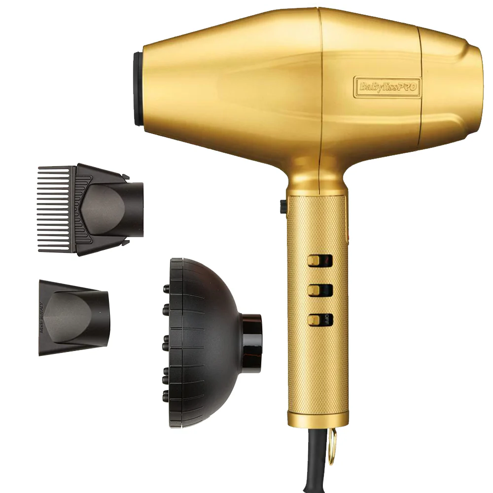 BaByliss Pro GOLDFX Collection Metal Lithium Outlining Trimmer & Double Foil Shaver #FXHOLPK2GN with BaByliss PRO FXBDG1 GoldFX High Performance Turbo Dryer - Image 6