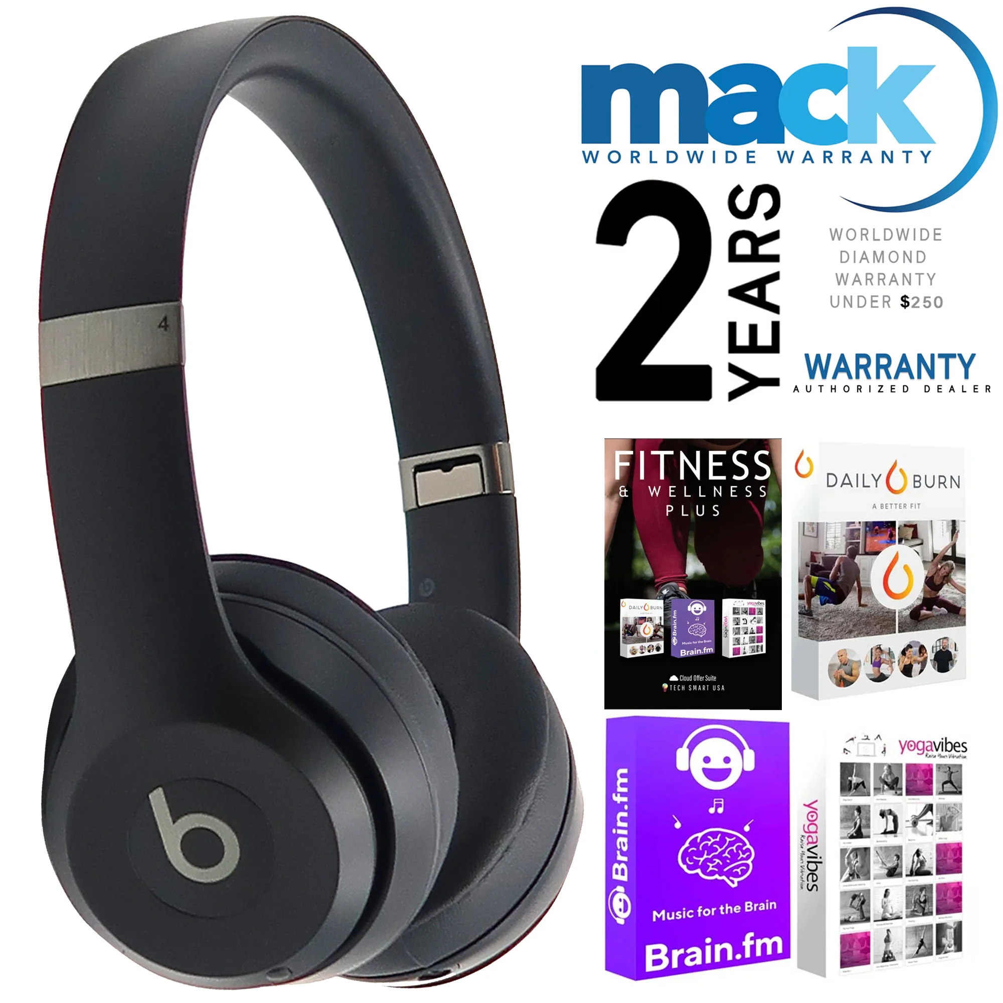 Beats by Dr. Dre Beats Solo 4 Wireless On-Ear Headphones (Matte Black) with Mack 2yr Worldwide Warranty and Fitness and Wellness Plus Software