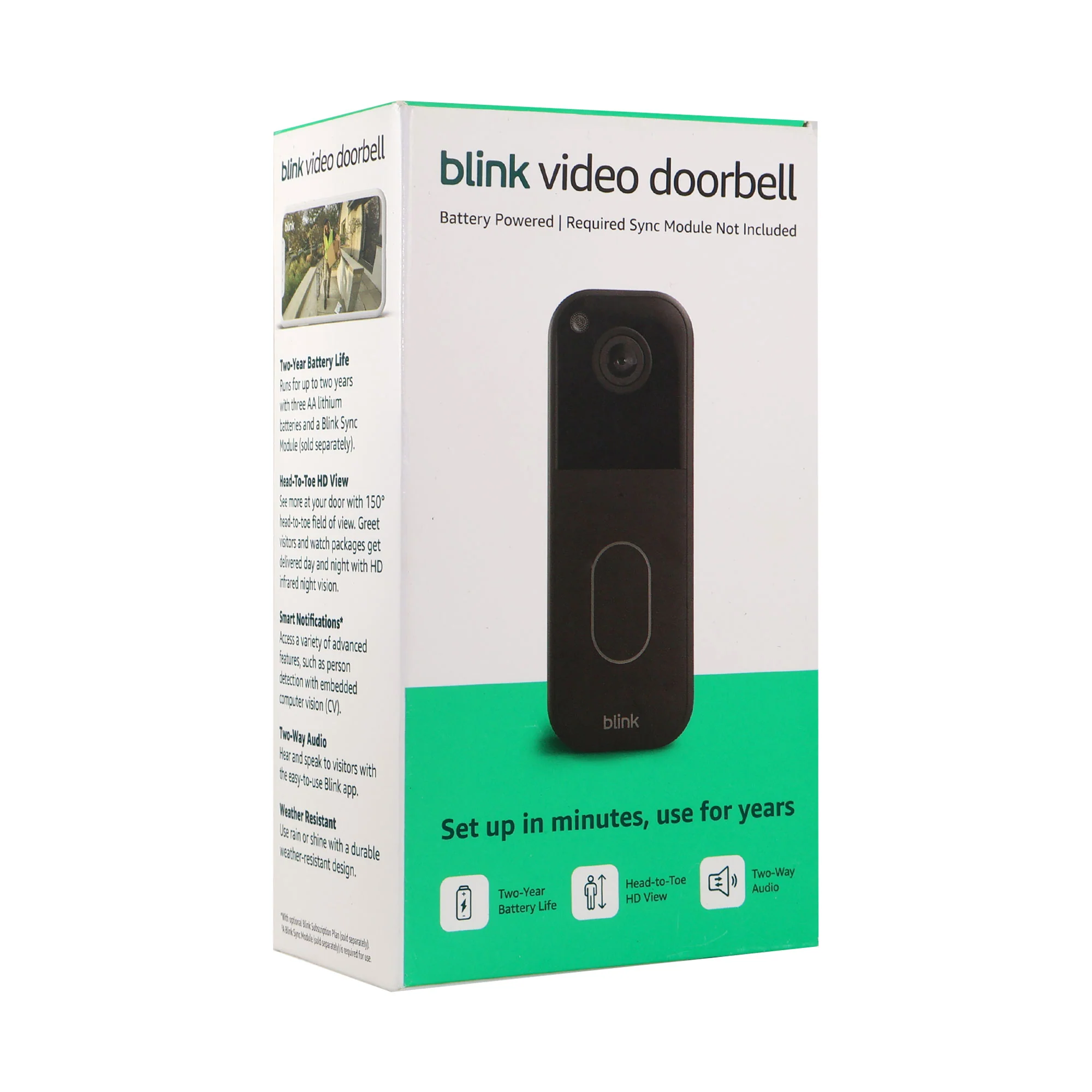 Blink - Video Doorbell - Head-to-toe HD view, two-year battery, simple setup, Required Sync Module Not included - Black - Image 4