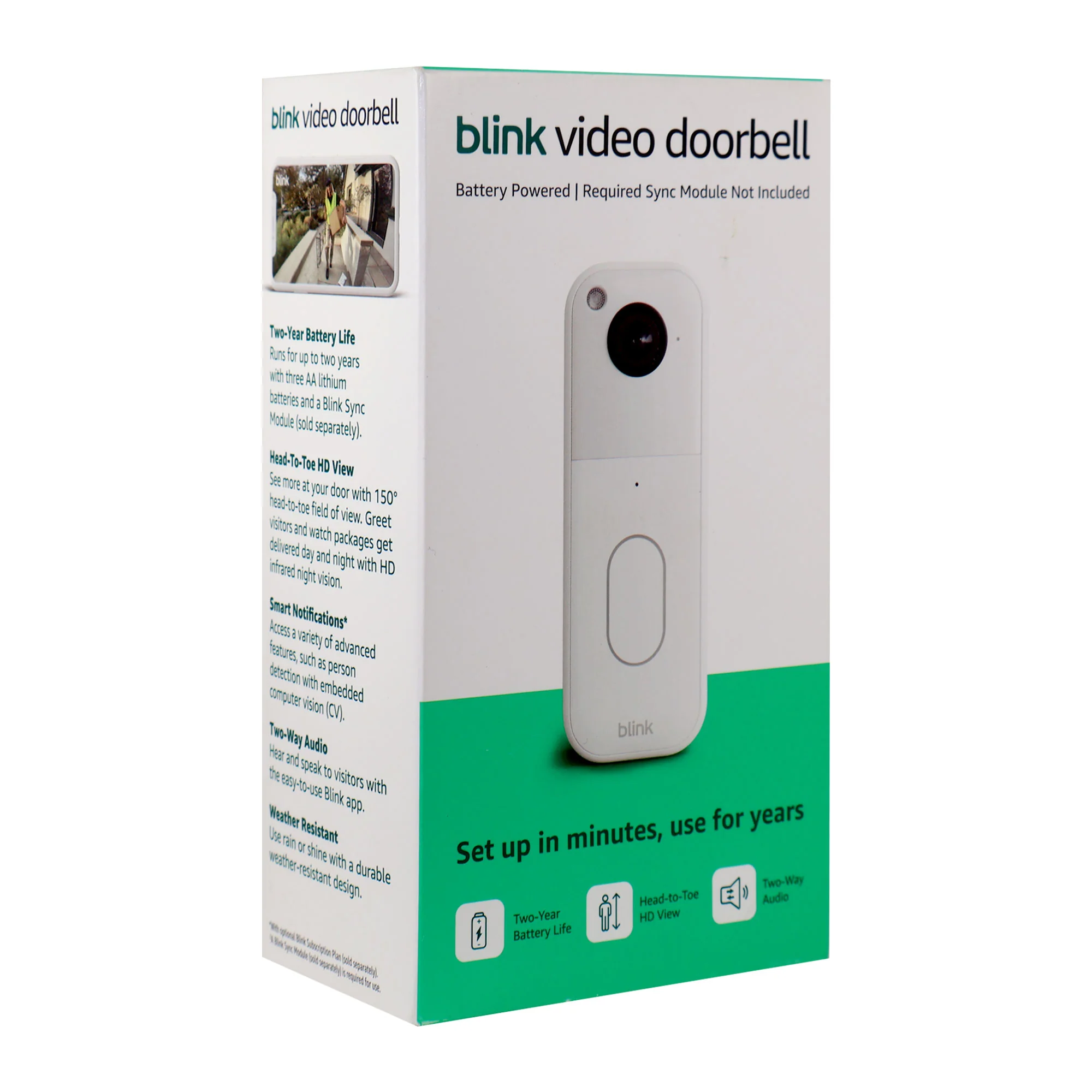 Blink - Video Doorbell - Head-to-toe HD view, two-year battery, simple setup, Required Sync Module Not included - White - Image 3
