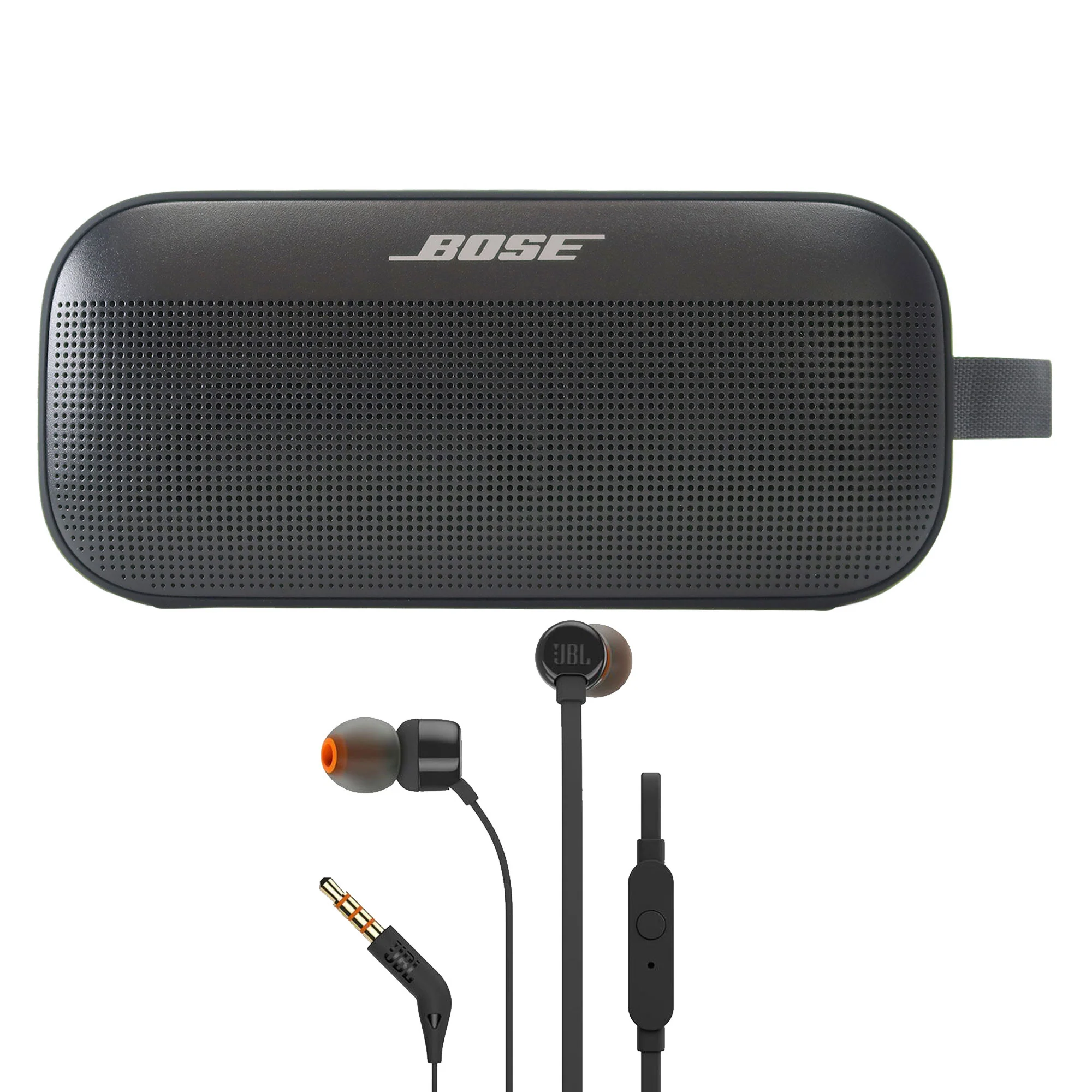 Bose SoundLink Flex Se Wireless Portable Bluetooth Waterproof Speaker (Black) with JBL T110 In Ear Headphones