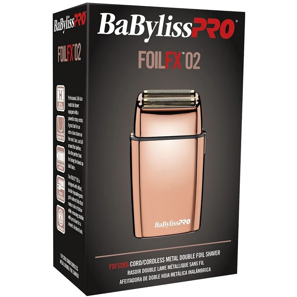 BaByliss Pro FOILFX02 Cordless Metal Double Foil Shaver FXFS2RG Rose Gold with Replacement Power Cord Charger Set - Image 4