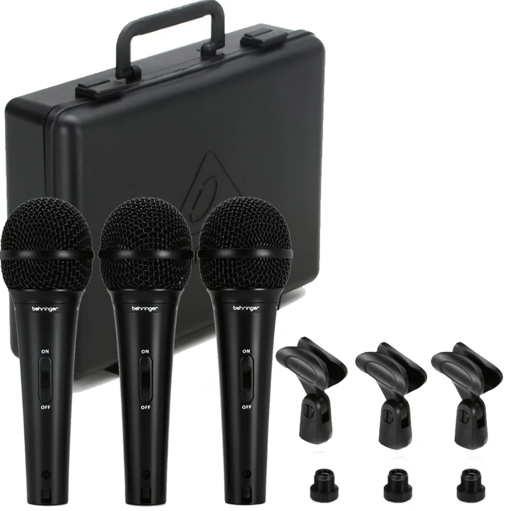 Behringer XM1800S Dynamic Vocal & Instrument Microphone (3-pack) + 3x Pig Hog 8mm XLR Microphone Cable + Tabletop Tripod - Image 2