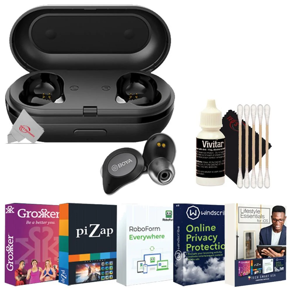 Boya True Wireless Stereo Earbuds with Charging Case - Black + Software Bundle