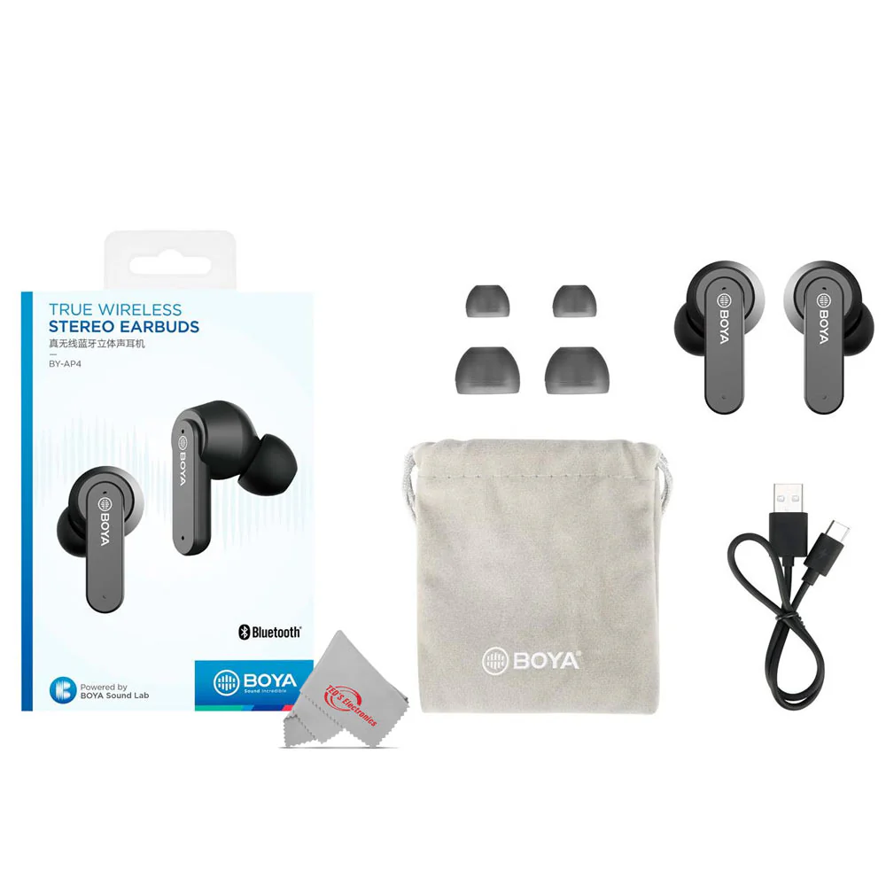 Boya BY-AP4 True Wireless Stereo Semi-In-Ear Earbuds Black with Charging Case - Image 8