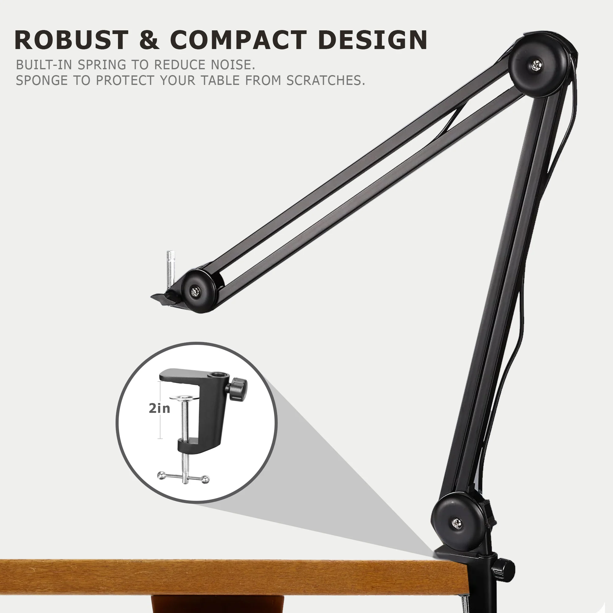 Boya BY-BA20 Aluminum Alloy Desk Holder Microphone Stand Bracket with Desk Mount & 5/8” to 3/8” Screw Heavy-Duty Microphone Arm Stand Adjustable & Foldable for Streaming, Podcast, Video Gaming, Recording - Image 3