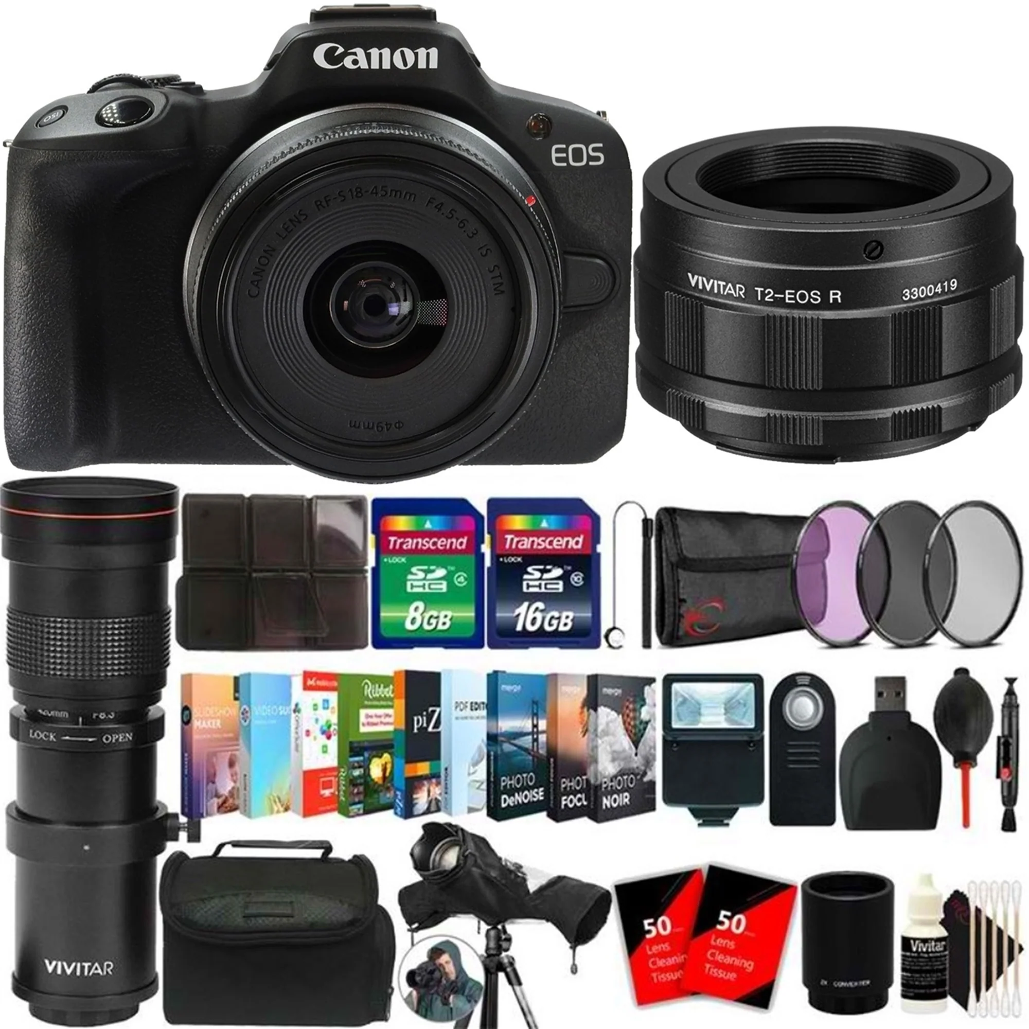 Canon EOS R50 Mirrorless Camera with 18-45mm & 420-800mm Lens Bird Watching Kit
