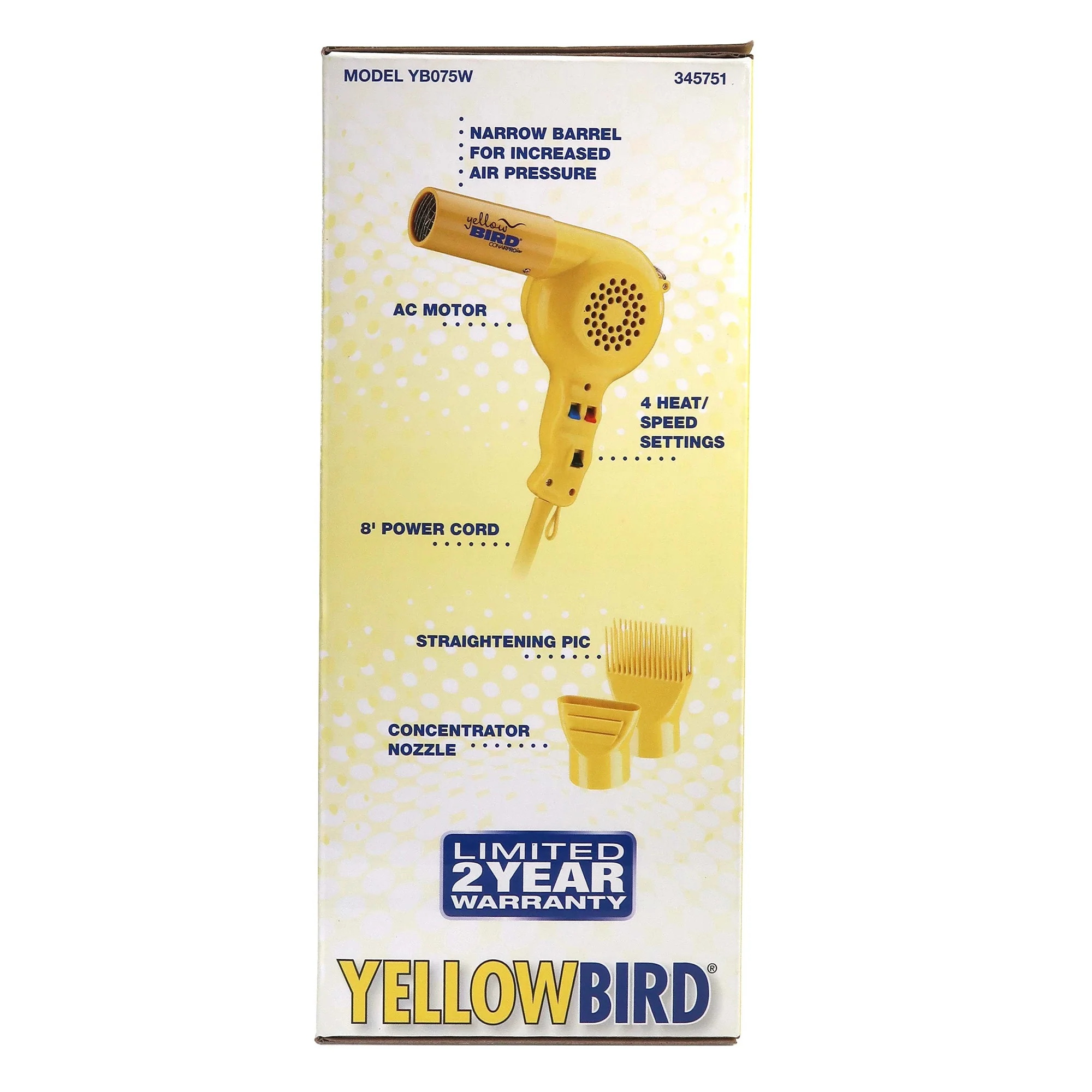 Conair Pro Yellow Bird Hair Dryer #YB075W with ConairPro Ceramic Tools Medium Round Brush 2" (#CPBCTR2) - Image 4