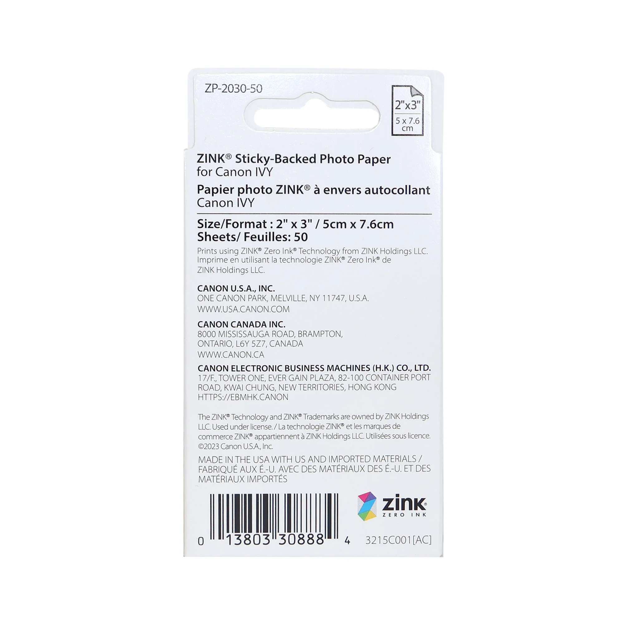 Canon 2 x 3" ZINK Photo Paper Pack (50 Sheets) - Image 2