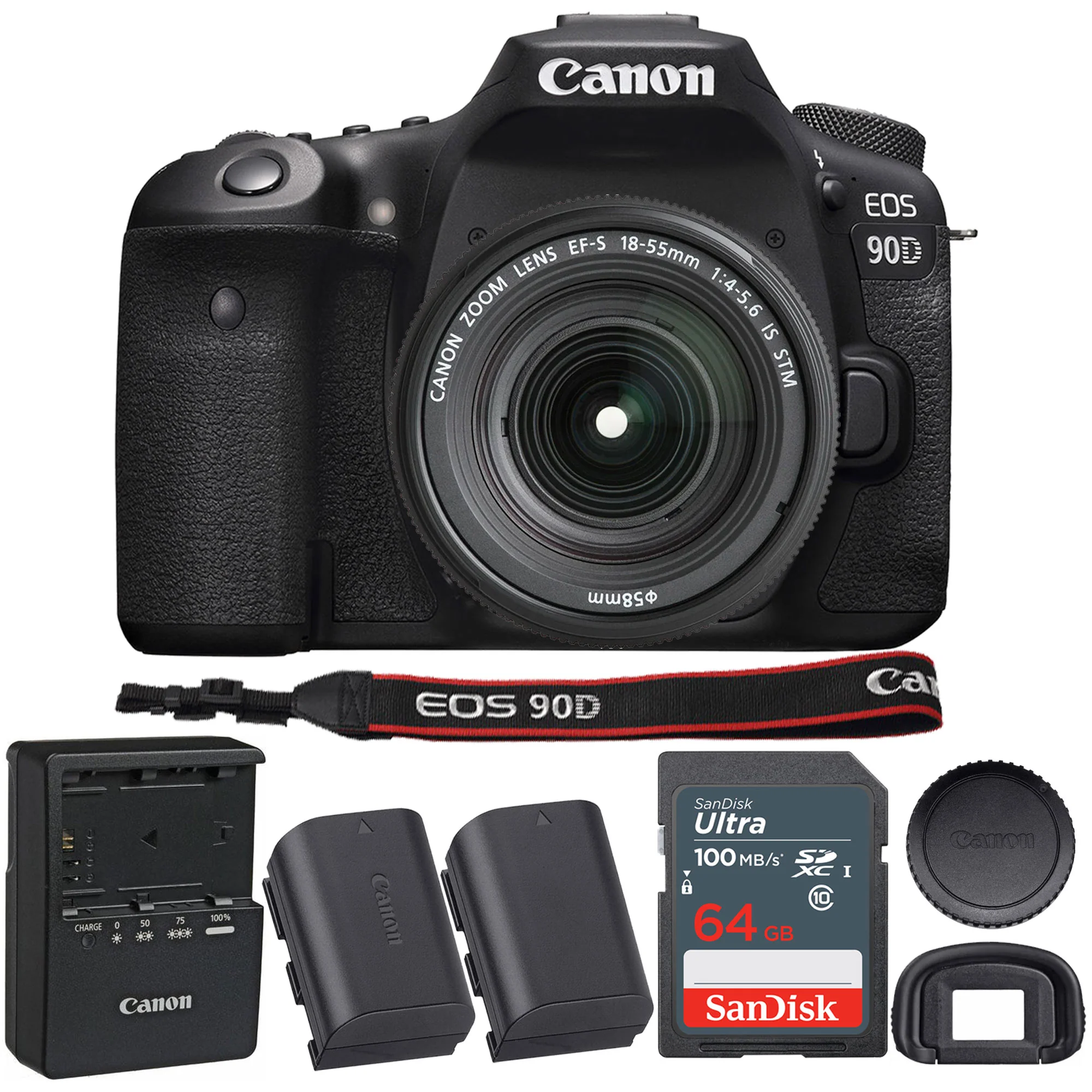 Canon EOS 90D 32.5MP DSLR Camera (Refurbished) with EF-S 18-55mm f/3.5-5.6 IS STM Lens Bundle