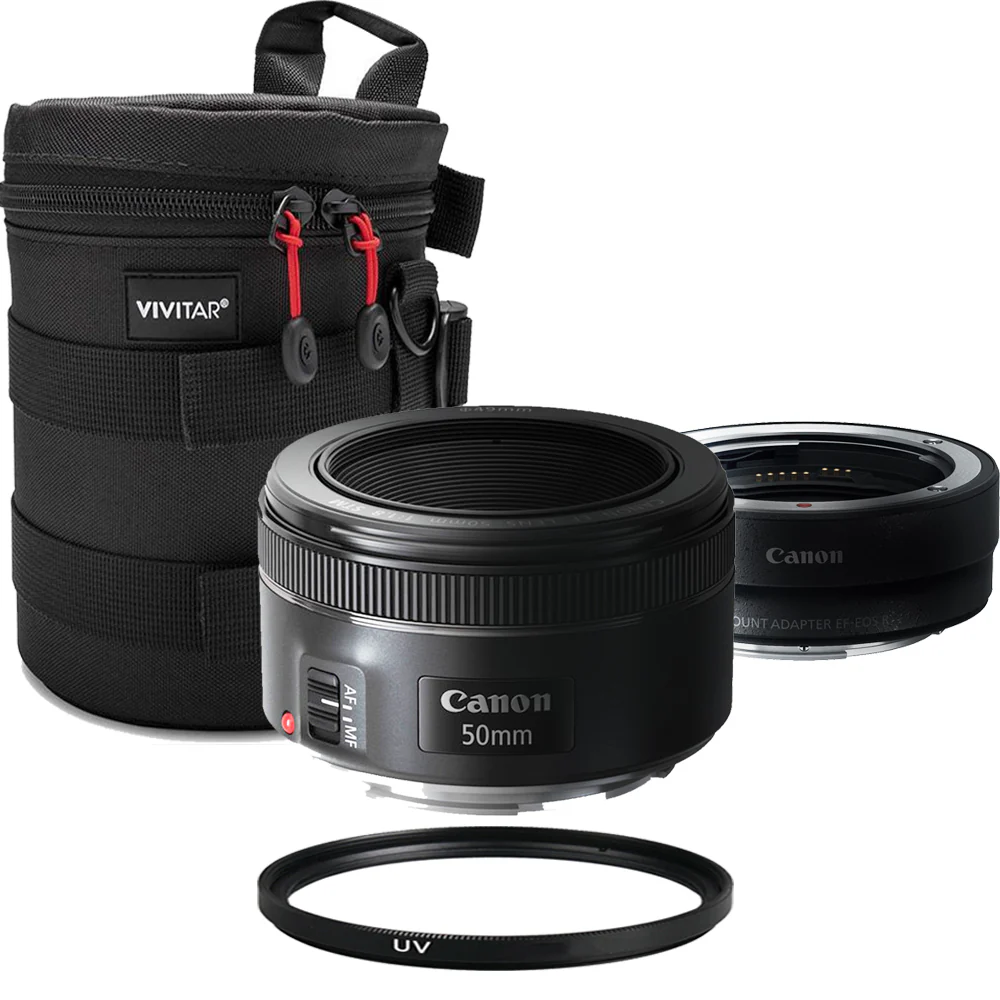 Canon EF 50mm f/1.8 STM Lens with EF to EOS R Adapter for Canon EOS R RP R3 R5 R6 R7 R10