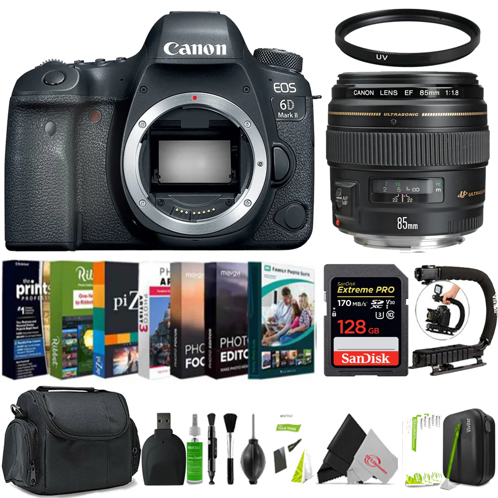 Canon EOS 6D Mark II Full Frame Digital SLR Camera Body + Canon EF 85mm f/1.8 USM Lens Accessory Kit