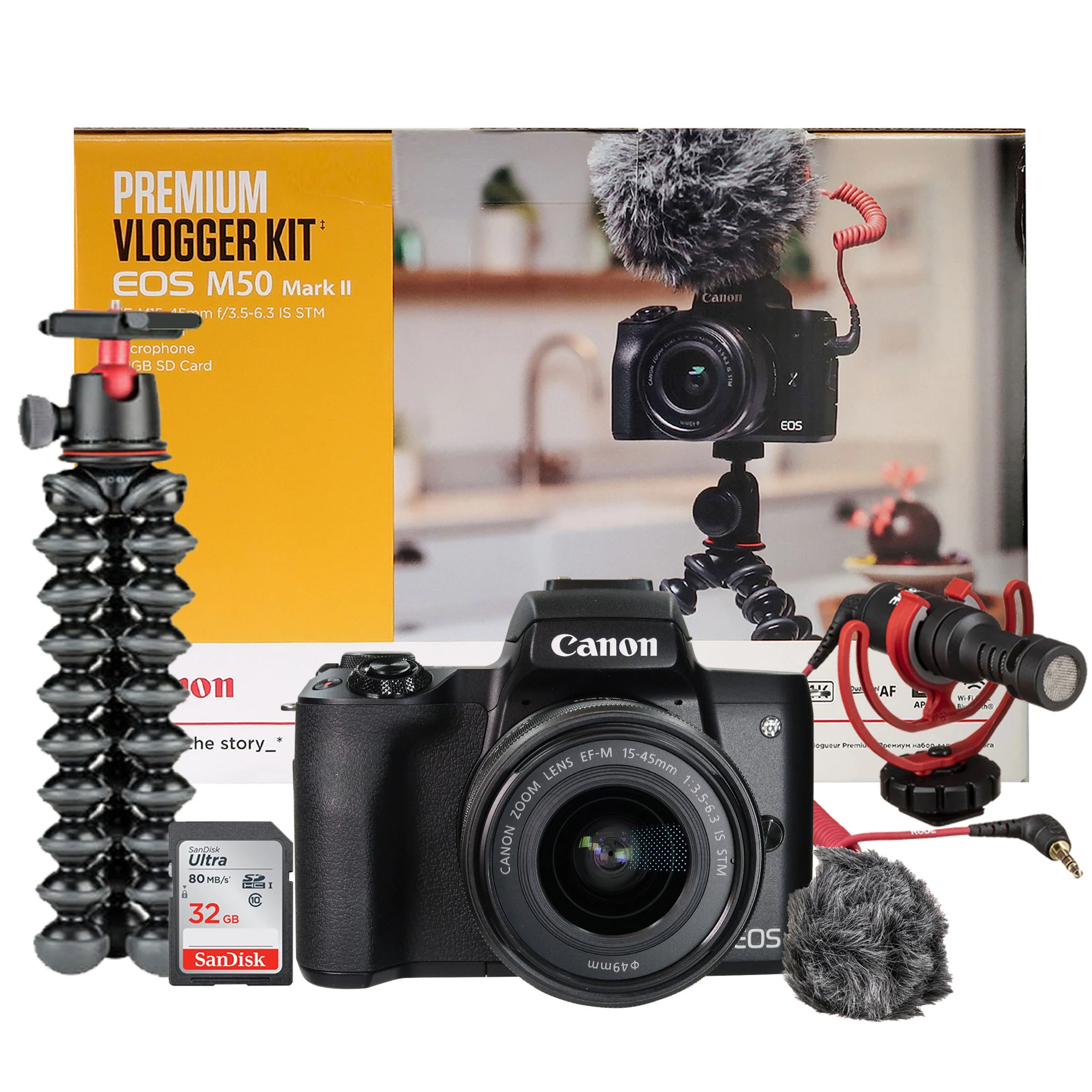 Canon EOS M50 Mark II Premium Vlogger Kit with Zoom M3 MicTrak Stereo Shotgun Mic Accessory Bundle - Image 2