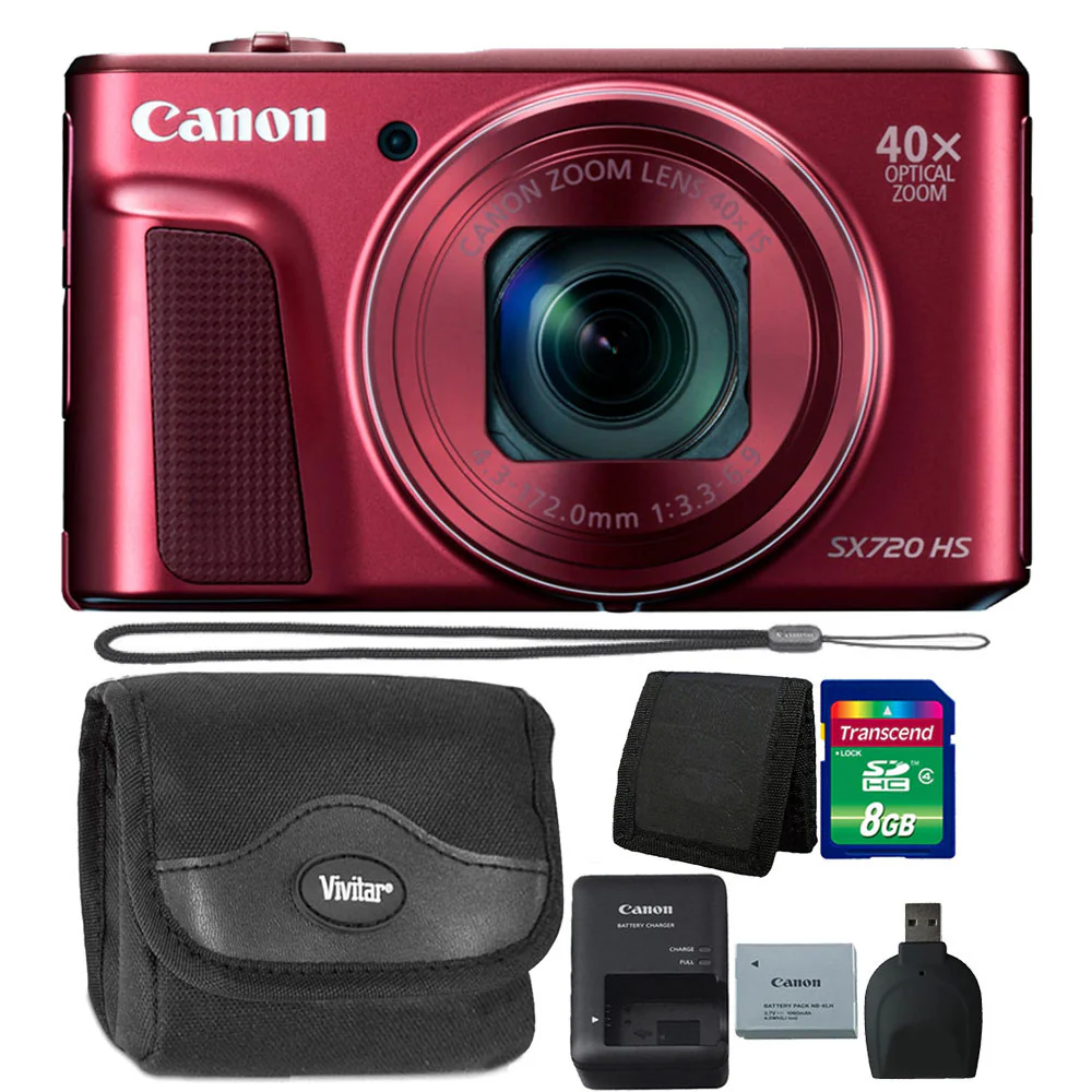 Canon PowerShot SX720 HS 20.3MP Digital Camera 40x Optical Zoom Red with Accessories
