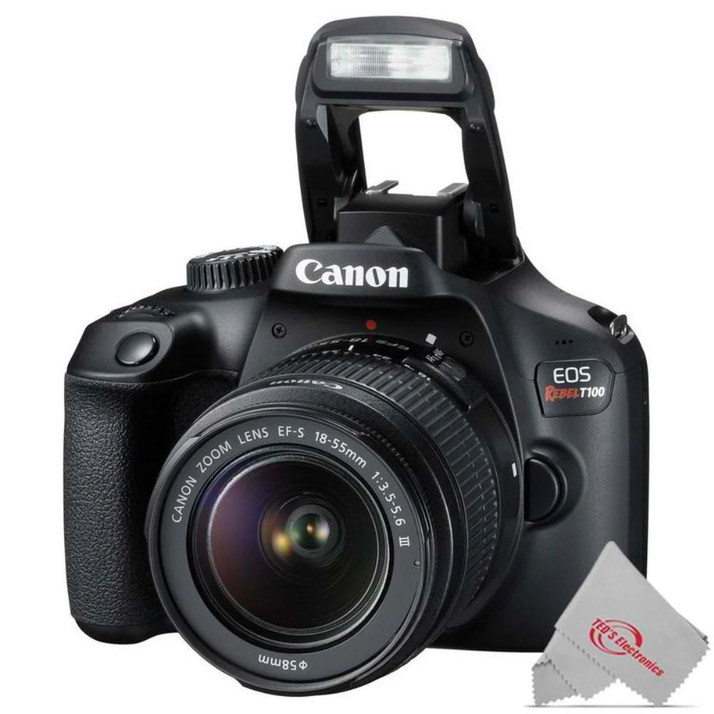 Canon EOS T100 18MP Digital SLR Camera + Canon EF-S 18-55mm f/3.5-5.6 III Standard Zoom Lens
