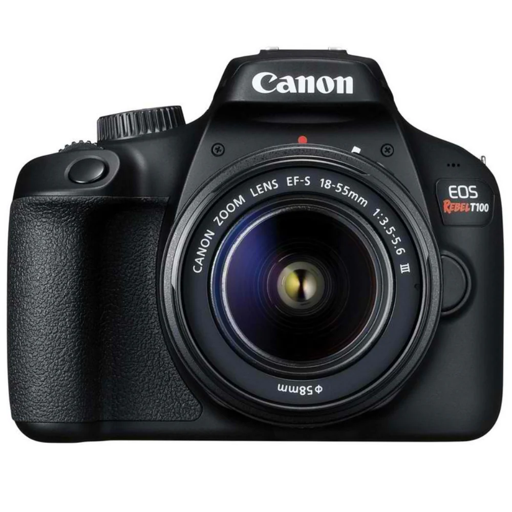 Canon EOS T100 18MP Digital SLR Camera + 18-55mm lens + 16GB Memory Card + Wallet + Reader + Lens Pen + Dust Blower + 50 Lens Tissue + Camera case + 3pc Cleaning Kit - Image 2
