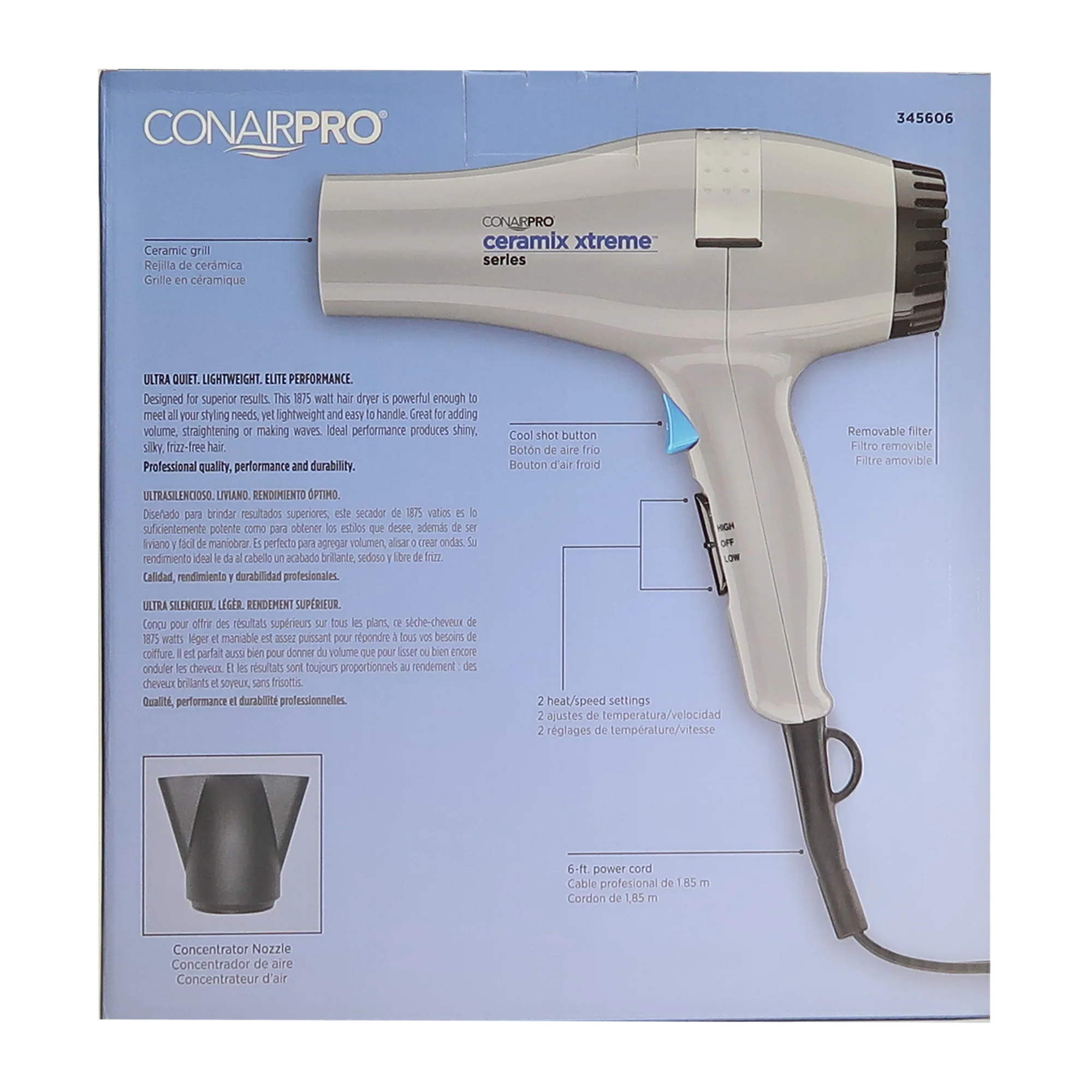 Conair Pro Ceramix Xtreme Series Lightweight 1875W Hair Dryer with Wahl Flat Top Comb White and BaByliss Pro Professional Texturizing Comb - Image 5