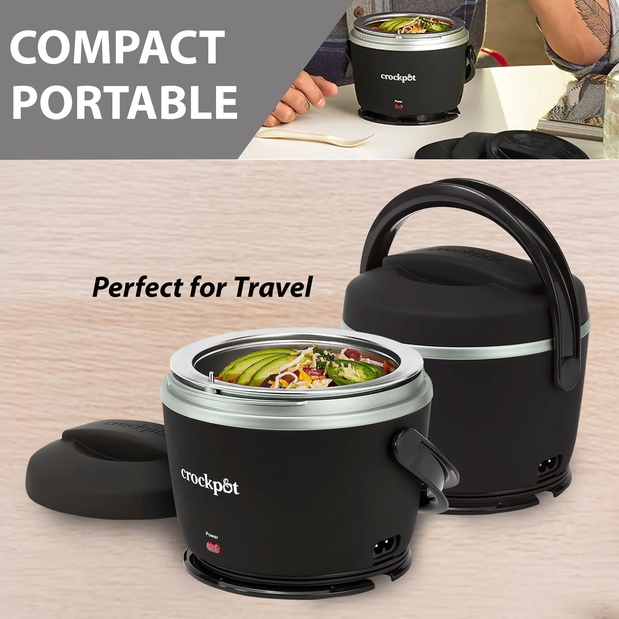 2x Crock-Pot Electric Lunch Box, Portable Food Warmer for On-the-Go, 20-Ounce (591 mL), Black Licorice - Image 4