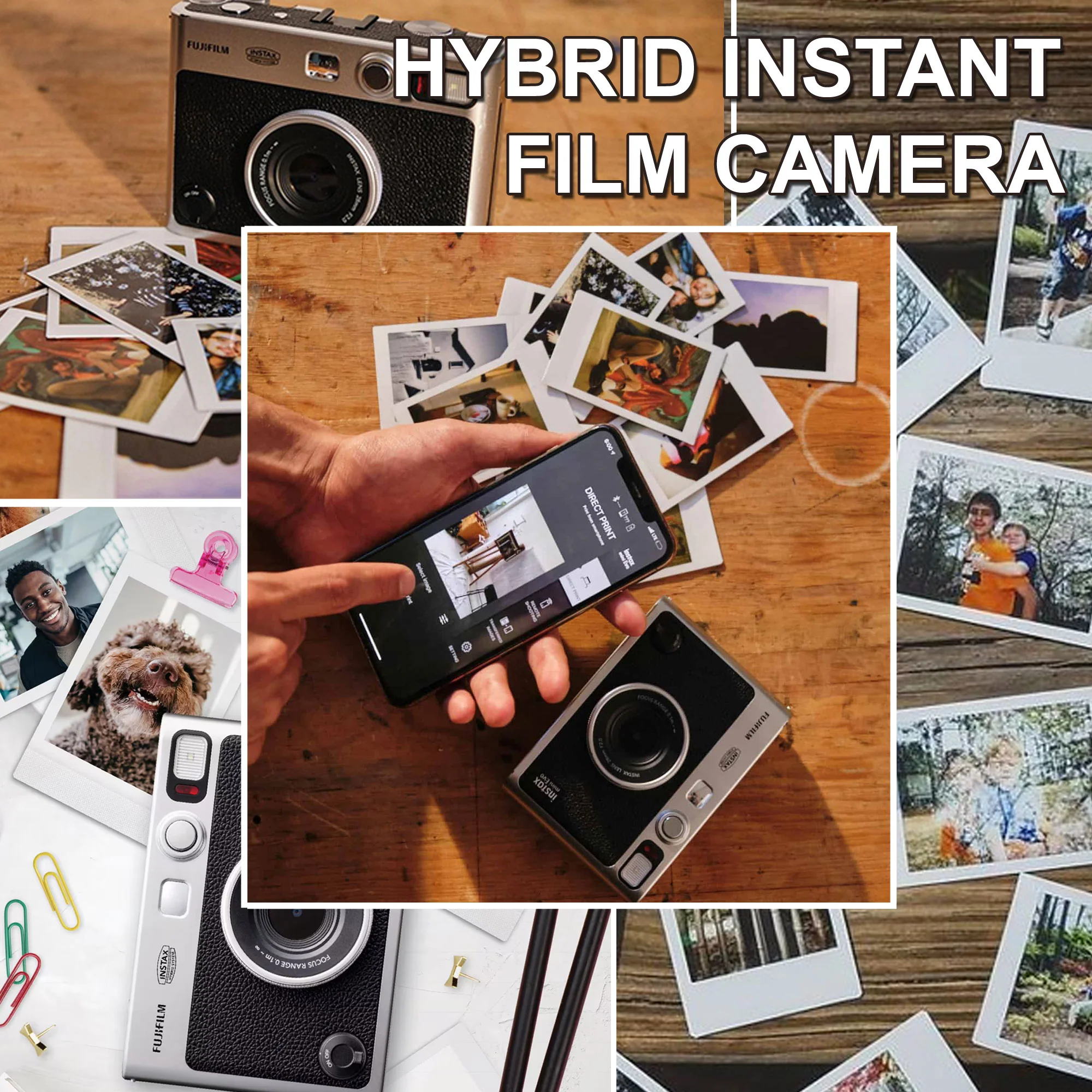 FUJIFILM INSTAX MINI EVO Hybrid Instant Camera (Black) with 4x Fujifilm 2x10 Film Mini Instax Film Pack Bundle - Image 3