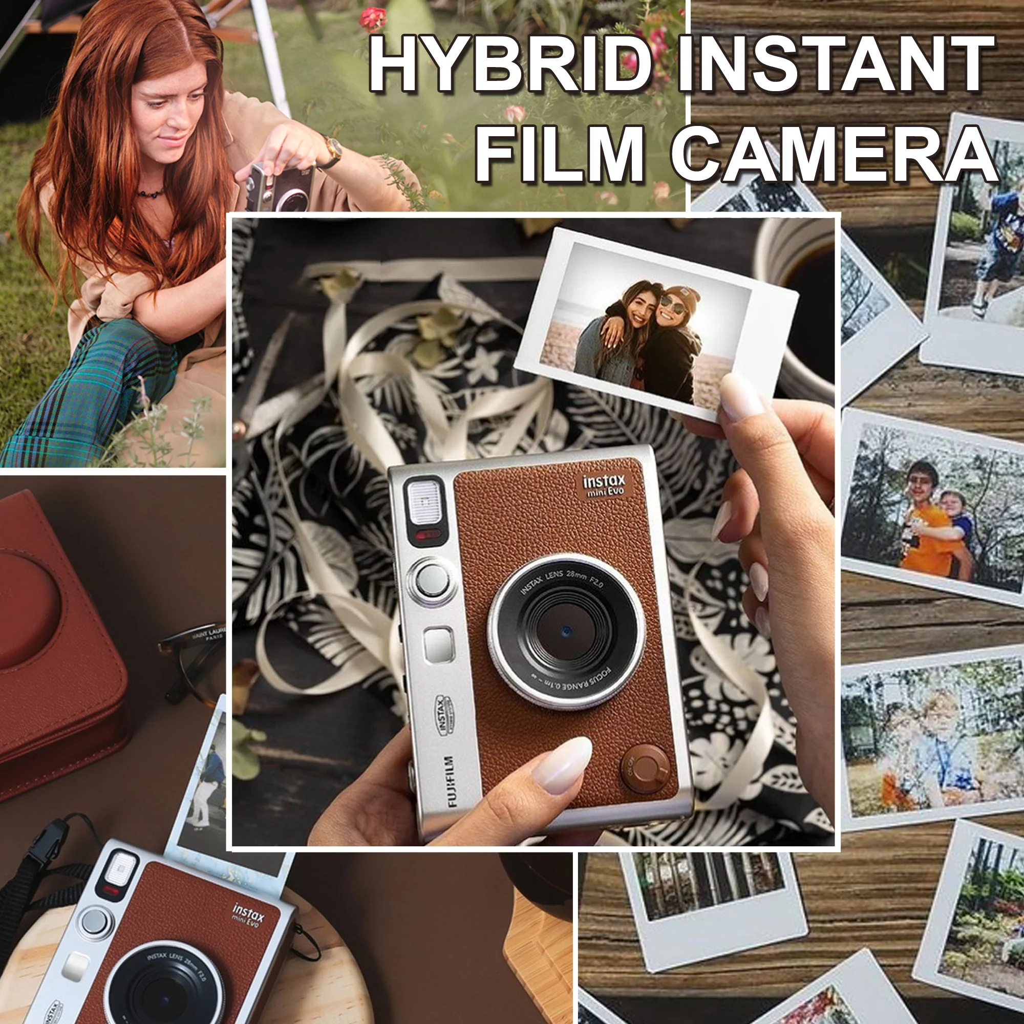 FUJIFILM INSTAX MINI EVO Hybrid Instant Camera (Brown) + 3x Fujifilm 2x10 Mini Instax Film Bundle - Image 2