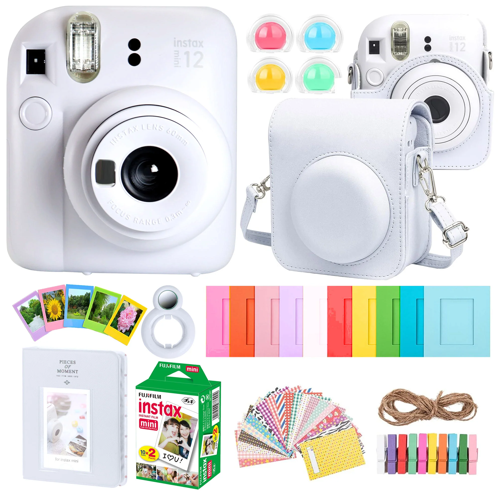 Fujifilm Instax Mini 12 Clay White All-In-1 Camera Bundle Gift Set