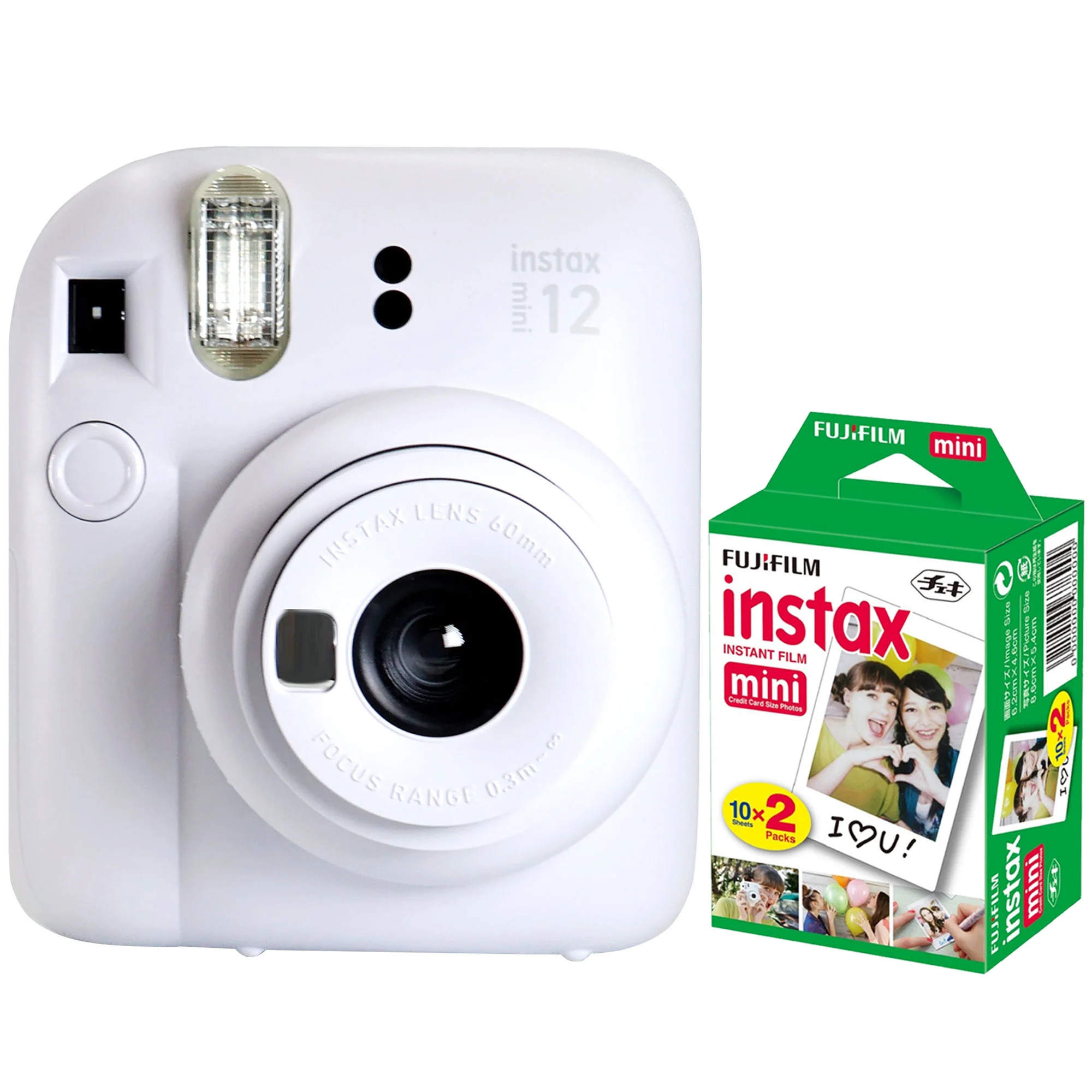 FUJIFILM INSTAX MINI 12 Instant Film Camera (Clay White) with Fujifilm 2x10 Film Mini Instax Film Pack
