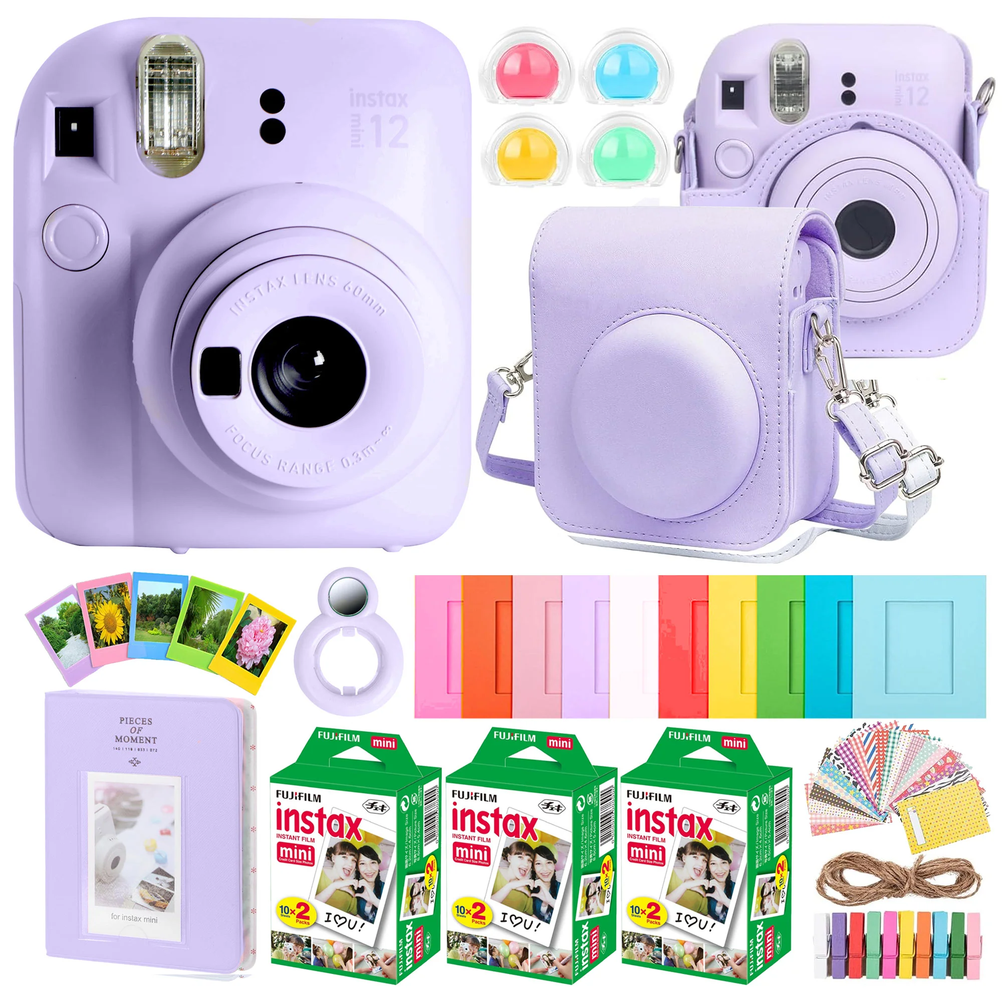Fujifilm Instax Mini 12 Lilac Purple All-In-One Camera Bundle Accessory Gift Set