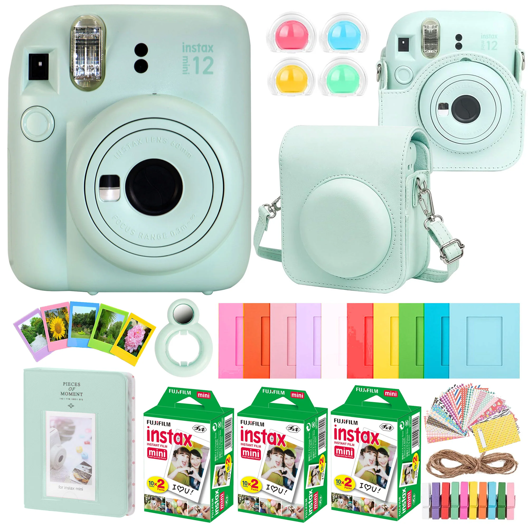 Fujifilm Instax Mini 12 Mint Green All-In-One Camera Bundle Accessory Gift Set