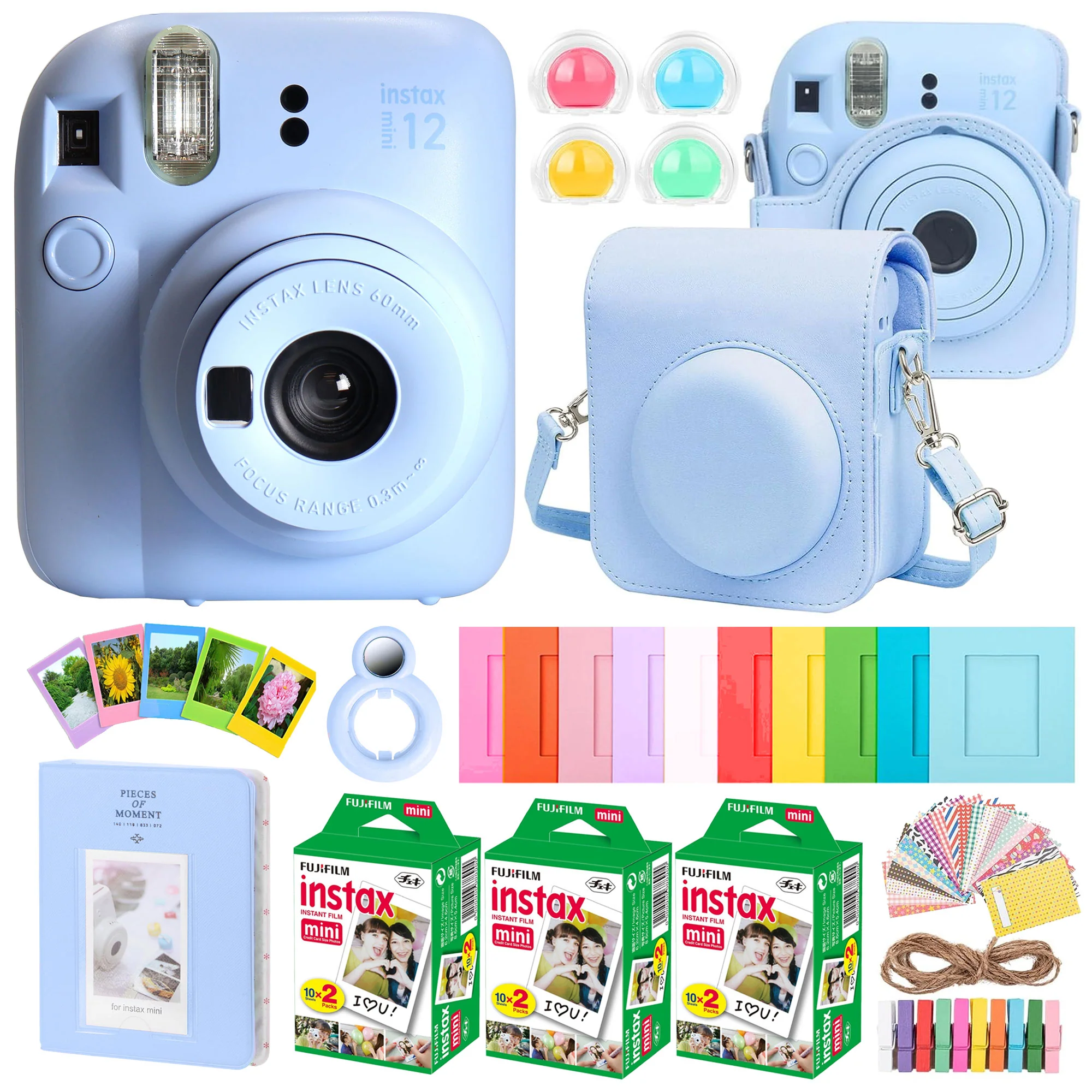 Fujifilm Instax Mini 12 Pastel Blue All-In-One Camera Bundle Accessory Gift Set