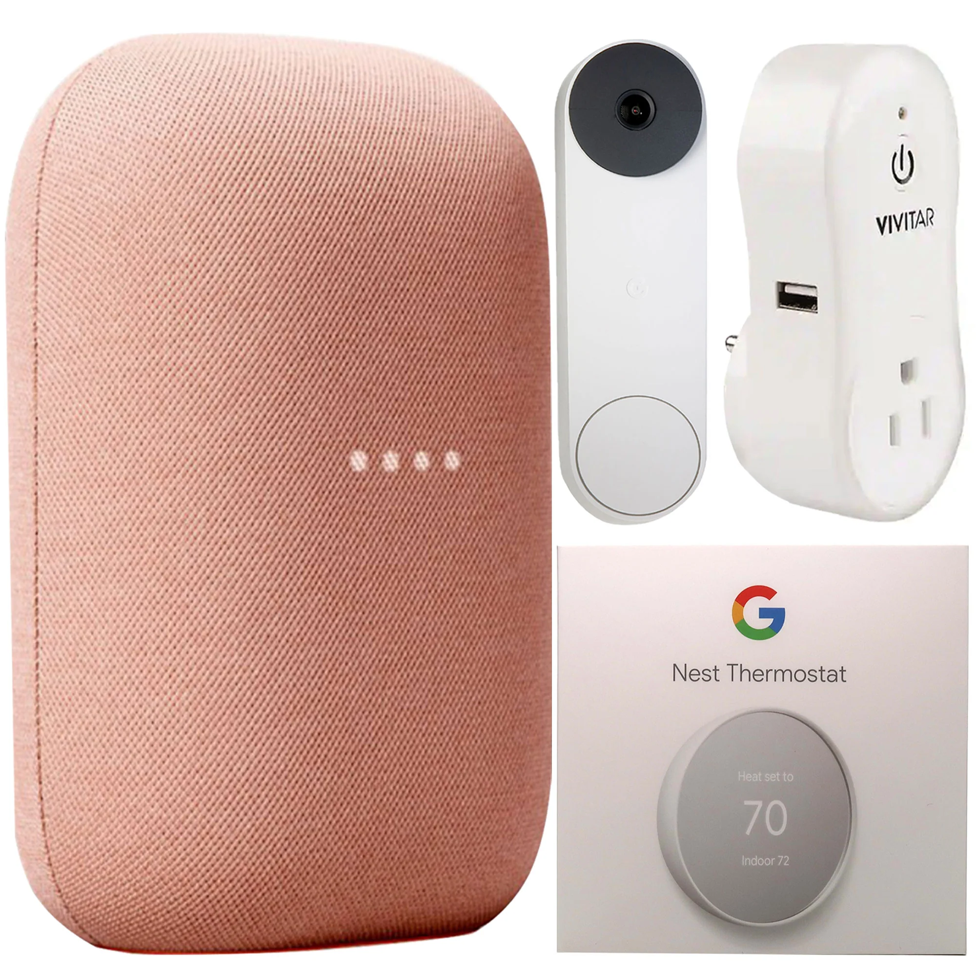 Google Nest Video Battery Doorbell with Speaker and Thermostat with Home Outlet for Google Fans