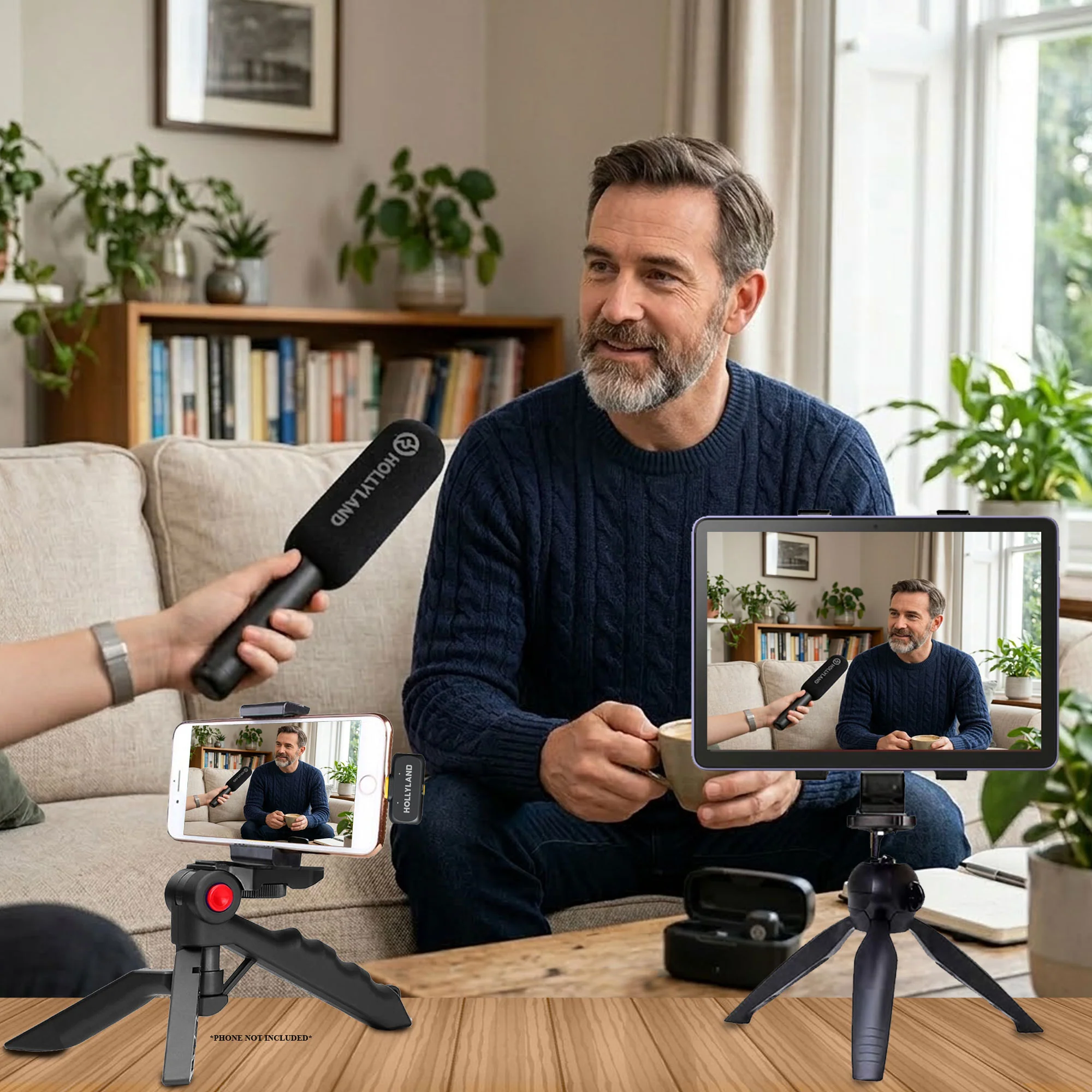 Hollyland LARK A1 Combo 2-Person Wireless Microphone System with USB-C and Lightning Connectors for Mobile Devices (Space Gray) Podcast & Interview Bundle - Image 2