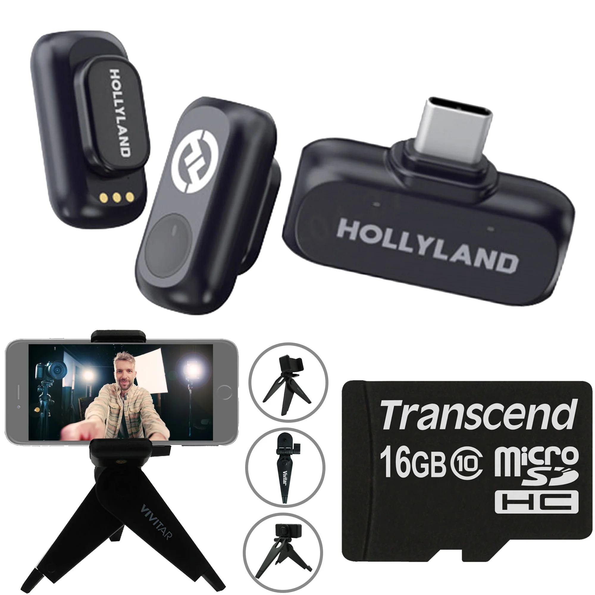 Hollyland LARK A1 Mini Duo 2-Person Wireless Microphone System with USB-C Connector for Mobile Devices (Space Gray, 2.4 GHz) Video Bundle