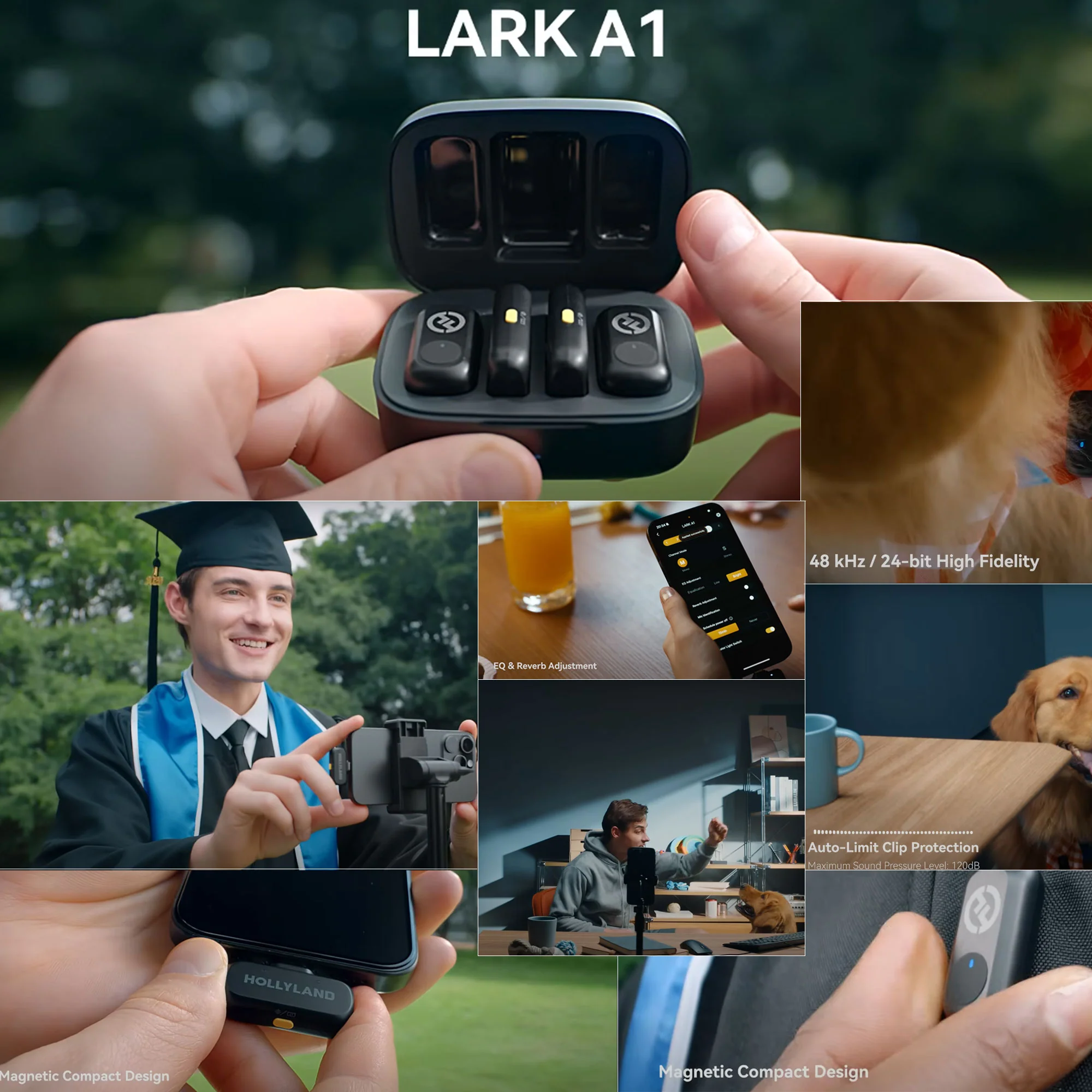 Hollyland LARK A1 Mini Duo 2-Person Wireless Microphone System with USB-C Connector for Mobile Devices (Space Gray, 2.4 GHz) Video Bundle - Image 4