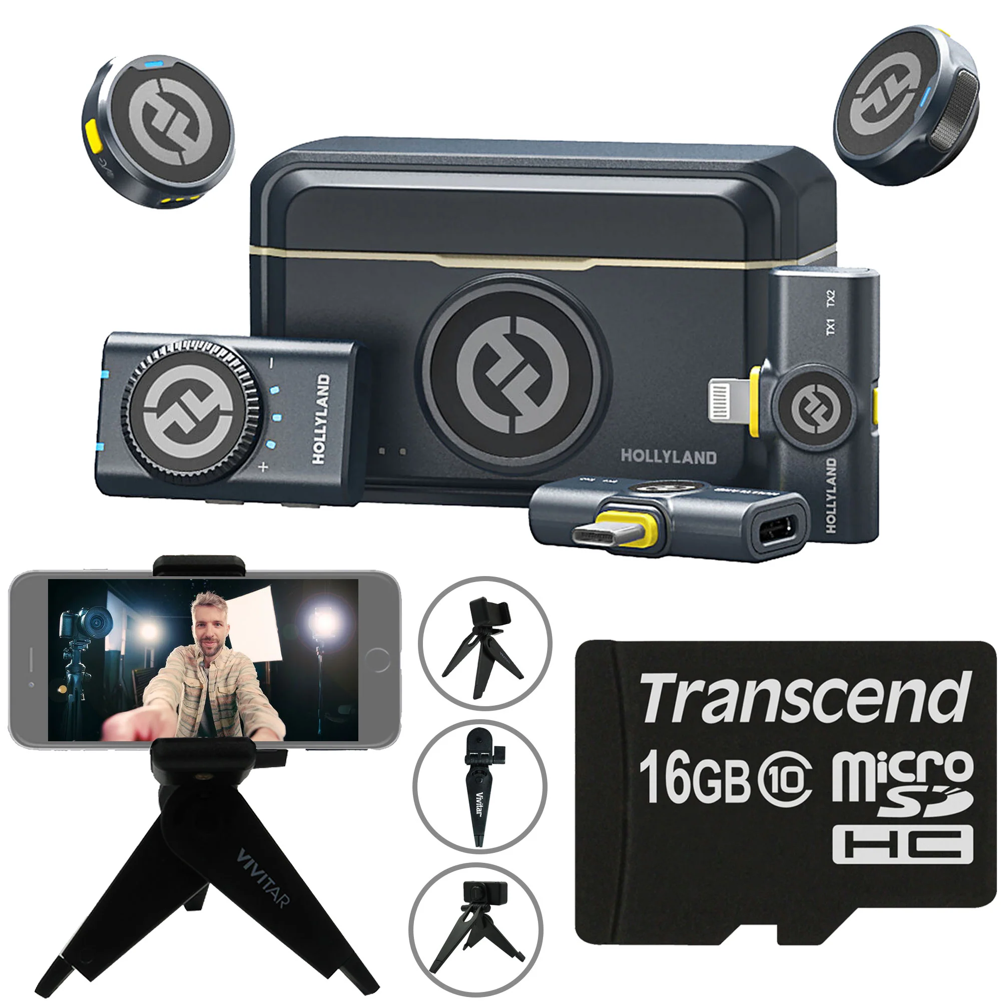 Hollyland LARK M2 COMBO 2-Person Wireless Combo Microphone System 2.4 GHz (Black) Video Bundle