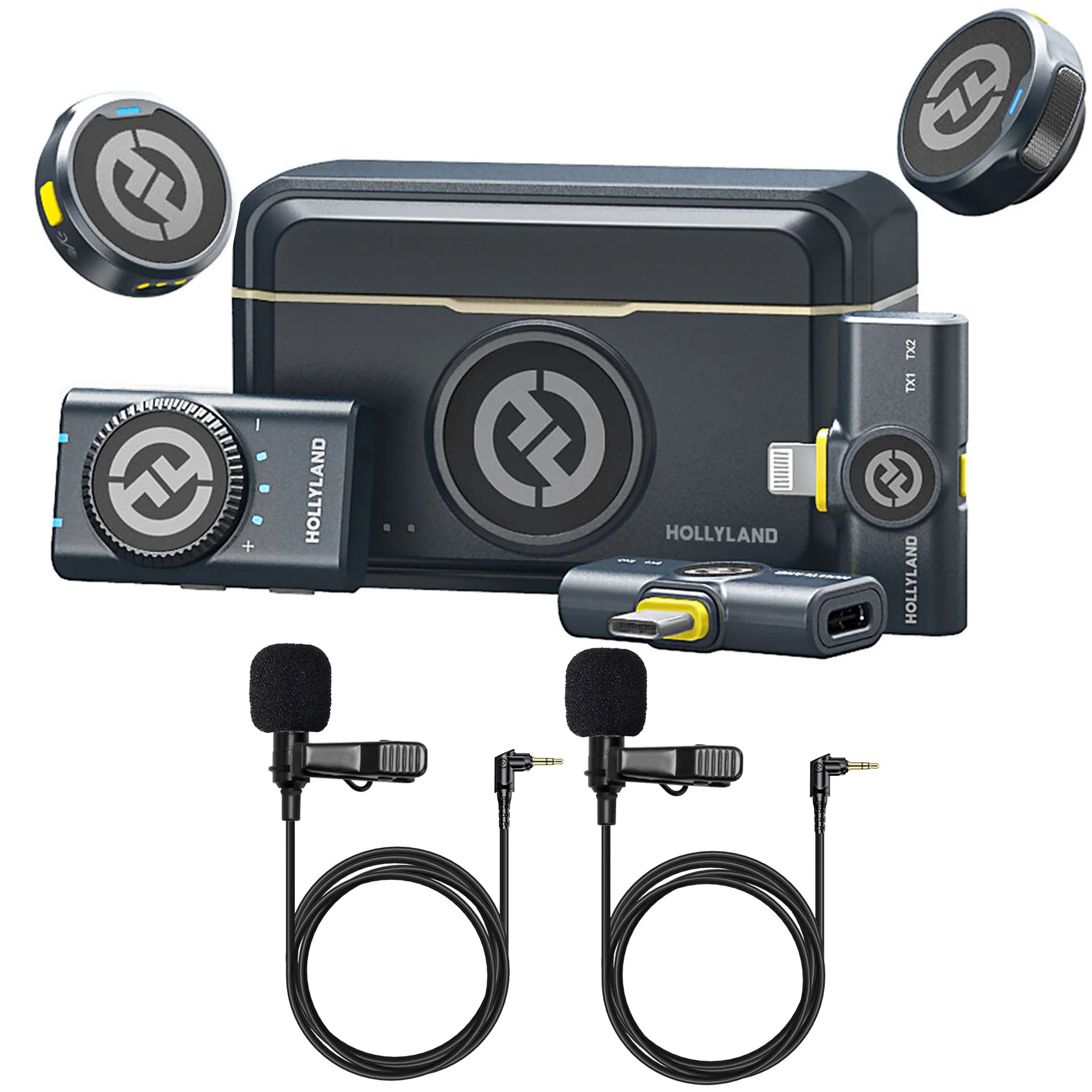 Hollyland LARK M2 COMBO 2-Person Wireless Combo Microphone System 2.4 GHz (Shine Charcoal) with 2x Hollyland Lavalier Microphone: Omni Sound Wide Compatibility (3.5mm)