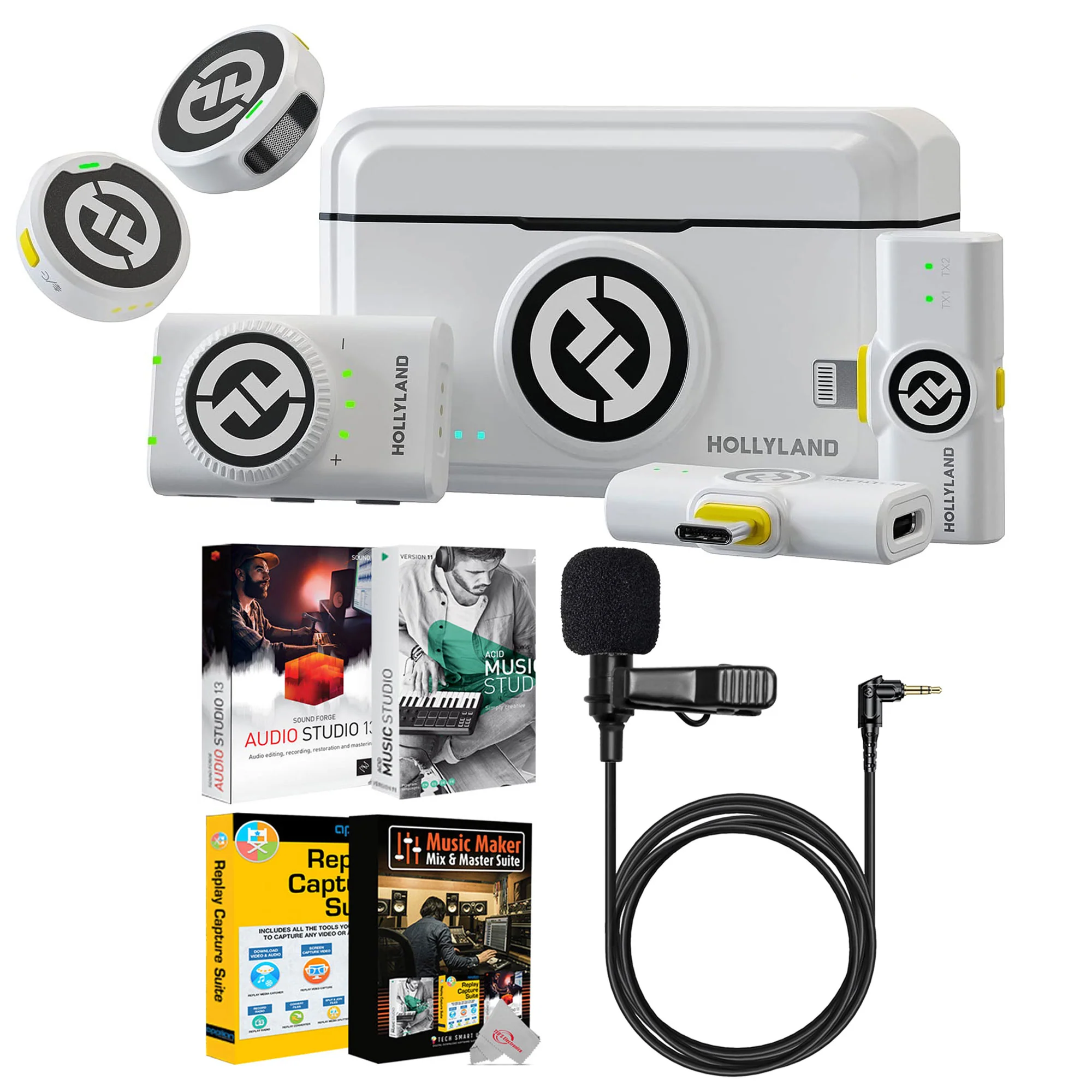 Hollyland LARK M2 DUO 2-Person Wireless Combo Microphone System (2.4 GHz, Ivory White) + Accessories