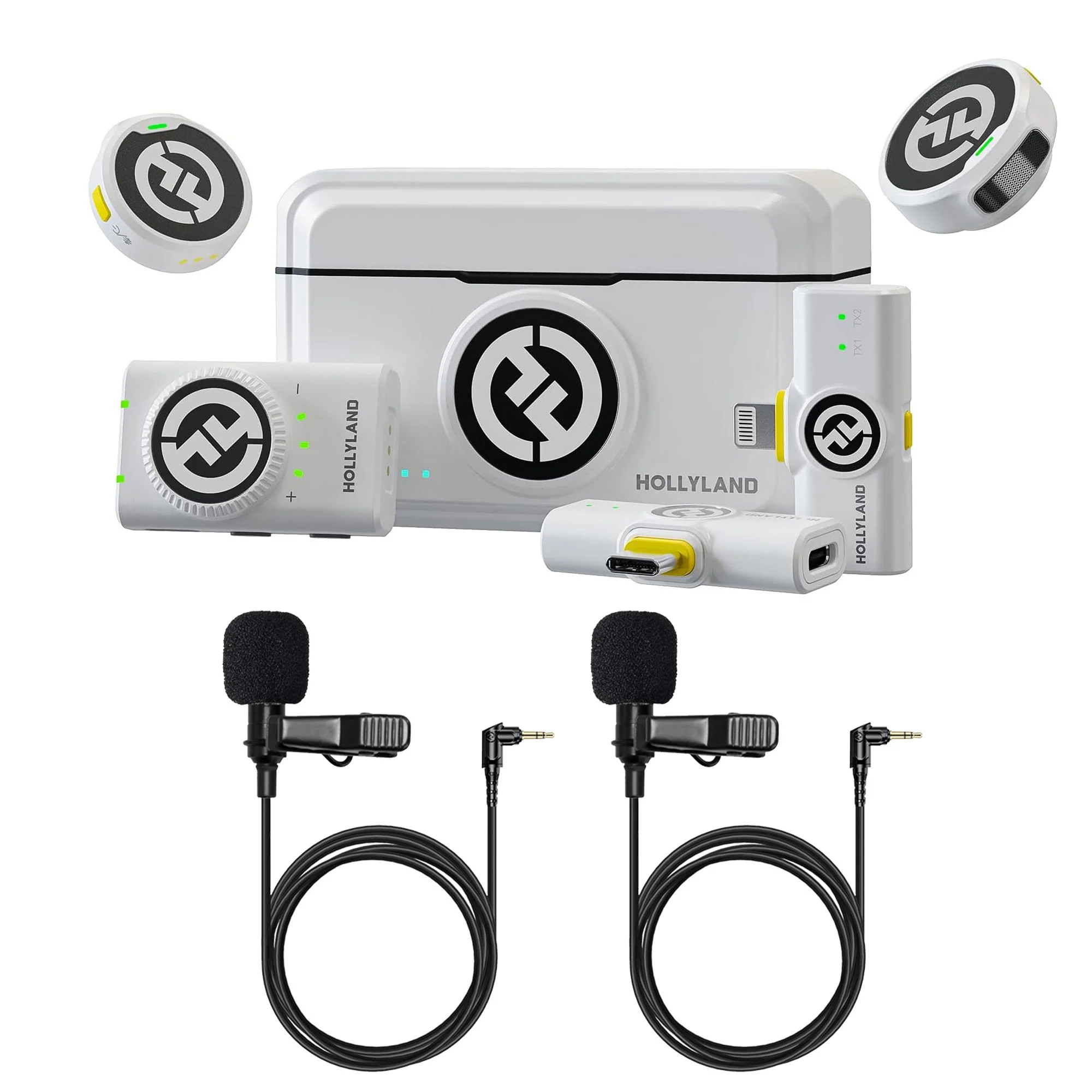 Hollyland LARK M2 DUO 2-Person Wireless Combo Microphone System (2.4 GHz, Ivory White) + 2x Lavalier Microphone