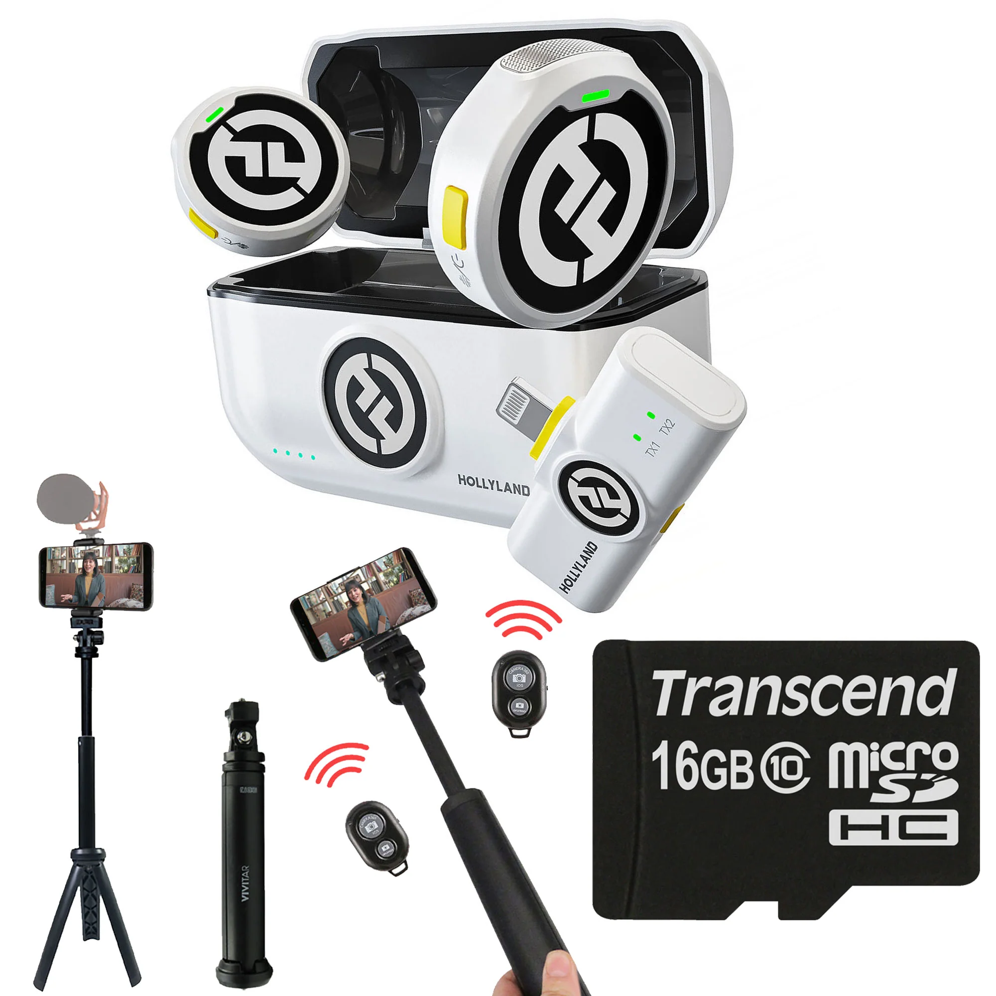 Hollyland LARK M2 DUO 2-Person Wireless Microphone System with Lightning Connector (Ivory White) with Content Creation Bundle