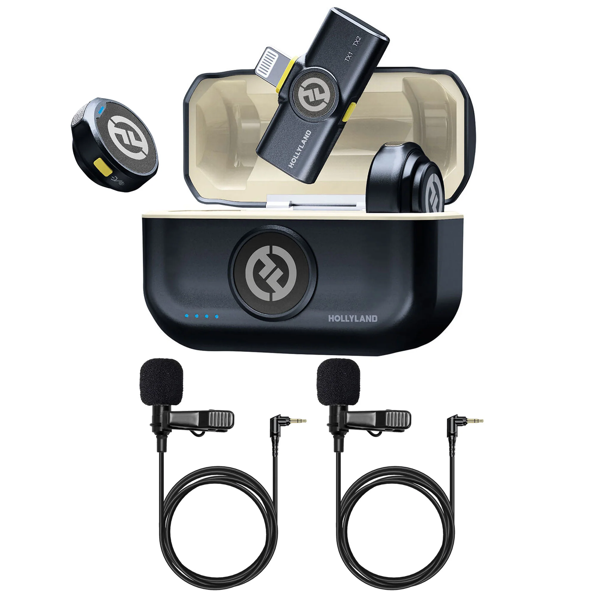 Hollyland LARK M2 Wireless Lavalier Microphone with Lightning Plug (Duo,Shine Charcoal) and 2x Professional Lavalier Condenser Microphone