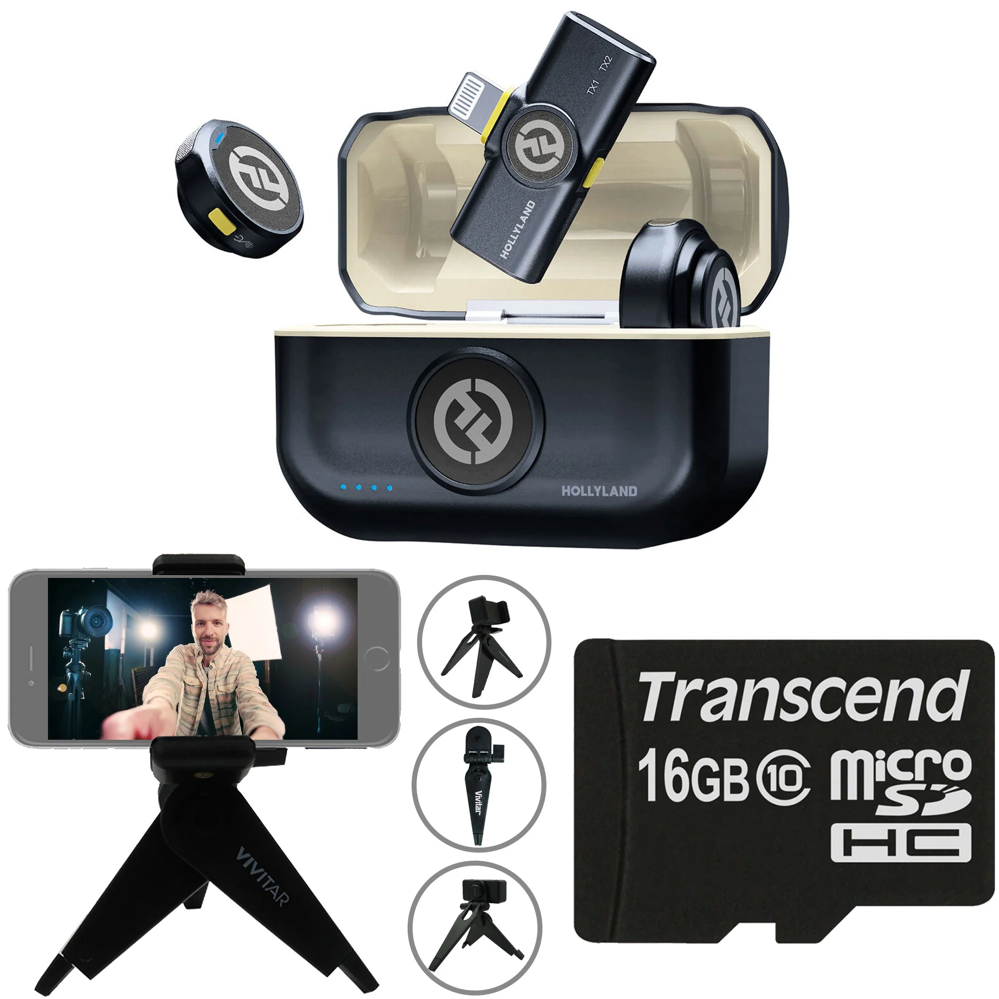Hollyland LARK M2 Wireless Lavalier Microphone with Lightning Plug (Duo,Shine Charcoal) Video Bundle