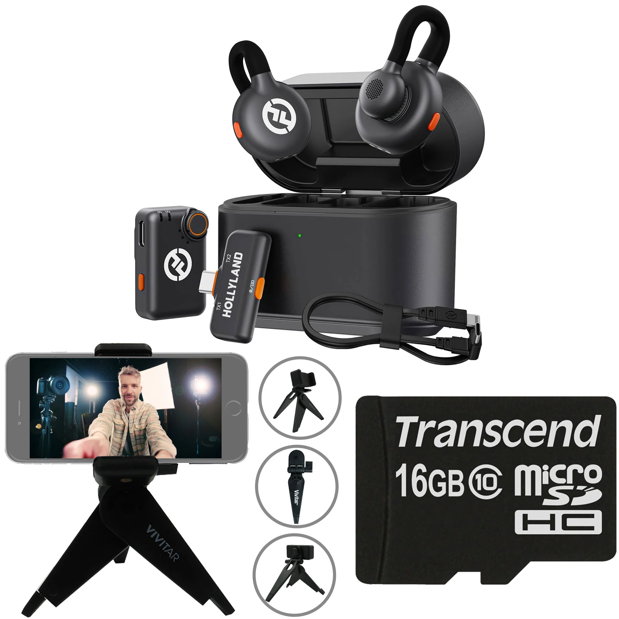 Hollyland LARK M2S Combo 2-Person Wireless Microphone System with USB-C to Lightning - Universal Compatibility (2.4 GHz, Space Gray) Video Bundle