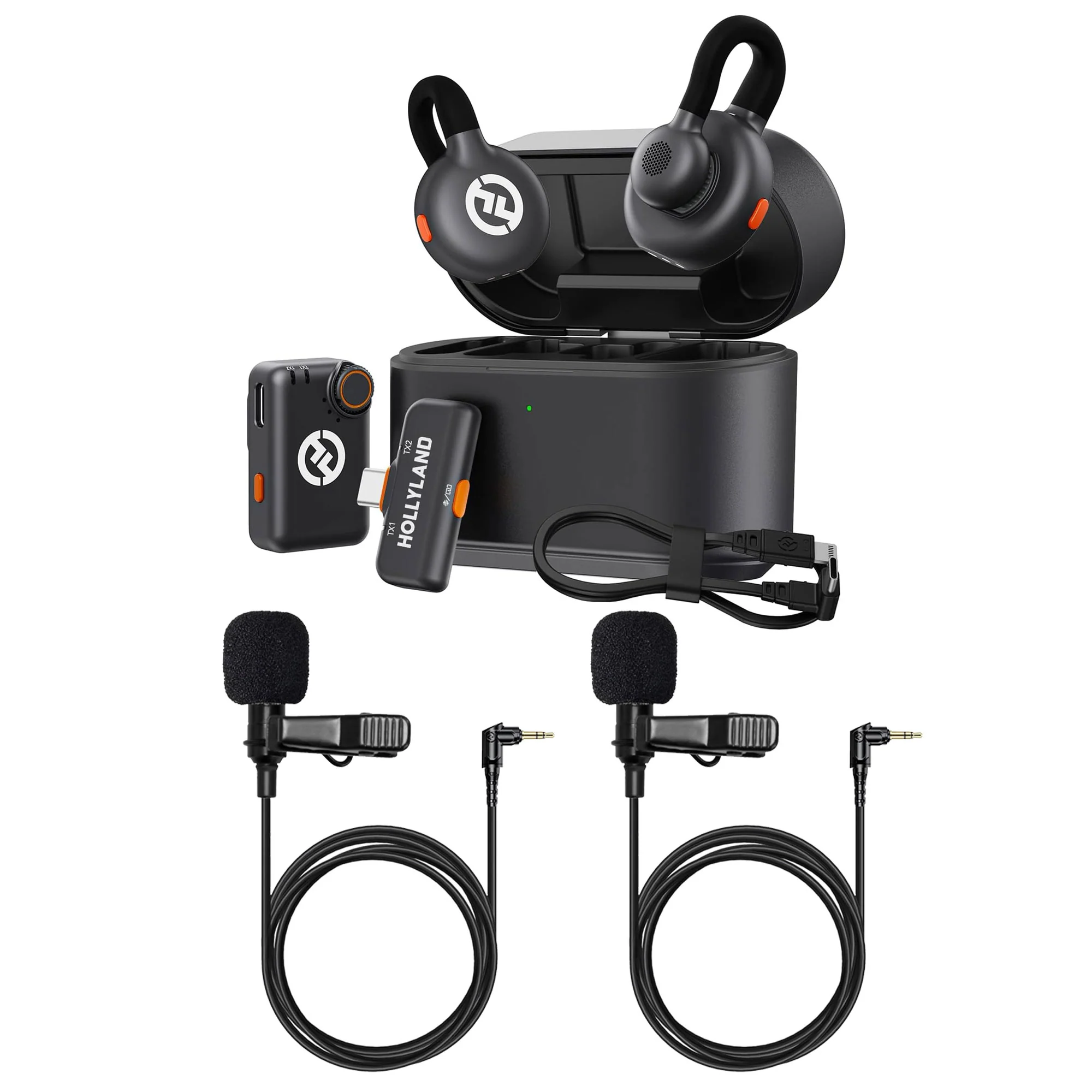 Hollyland LARK M2S Combo 2-Person Wireless Microphone System with USB-C to Lightning - Universal Compatibility + 2x Lavalier Microphone