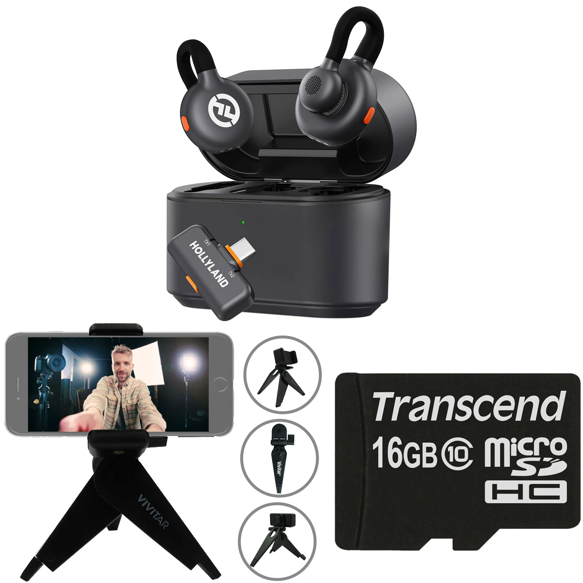 Hollyland LARK M2S DUO 2-Person Wireless Microphone System with USB-C Connector for Mobile Devices - Plug & Play (2.4 GHz, Space Gray) Video Bundle