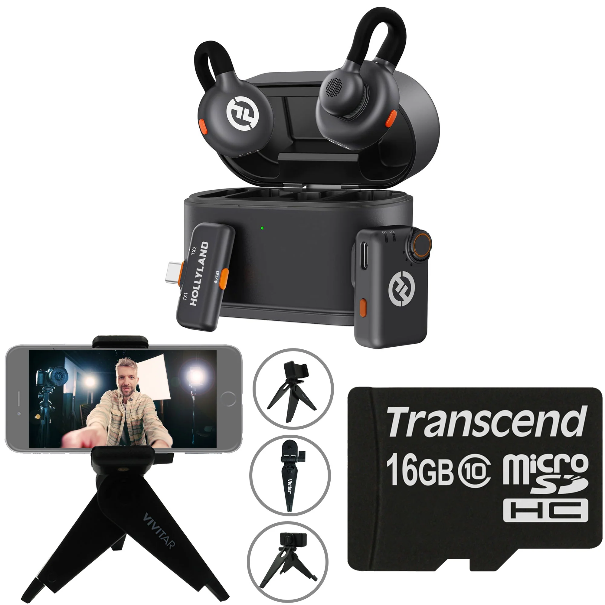 Hollyland LARK M2S Mini Combo 2-Person Wireless Microphone System - Universal Compatibility (2.4 GHz, Space Gray) Video Bundle