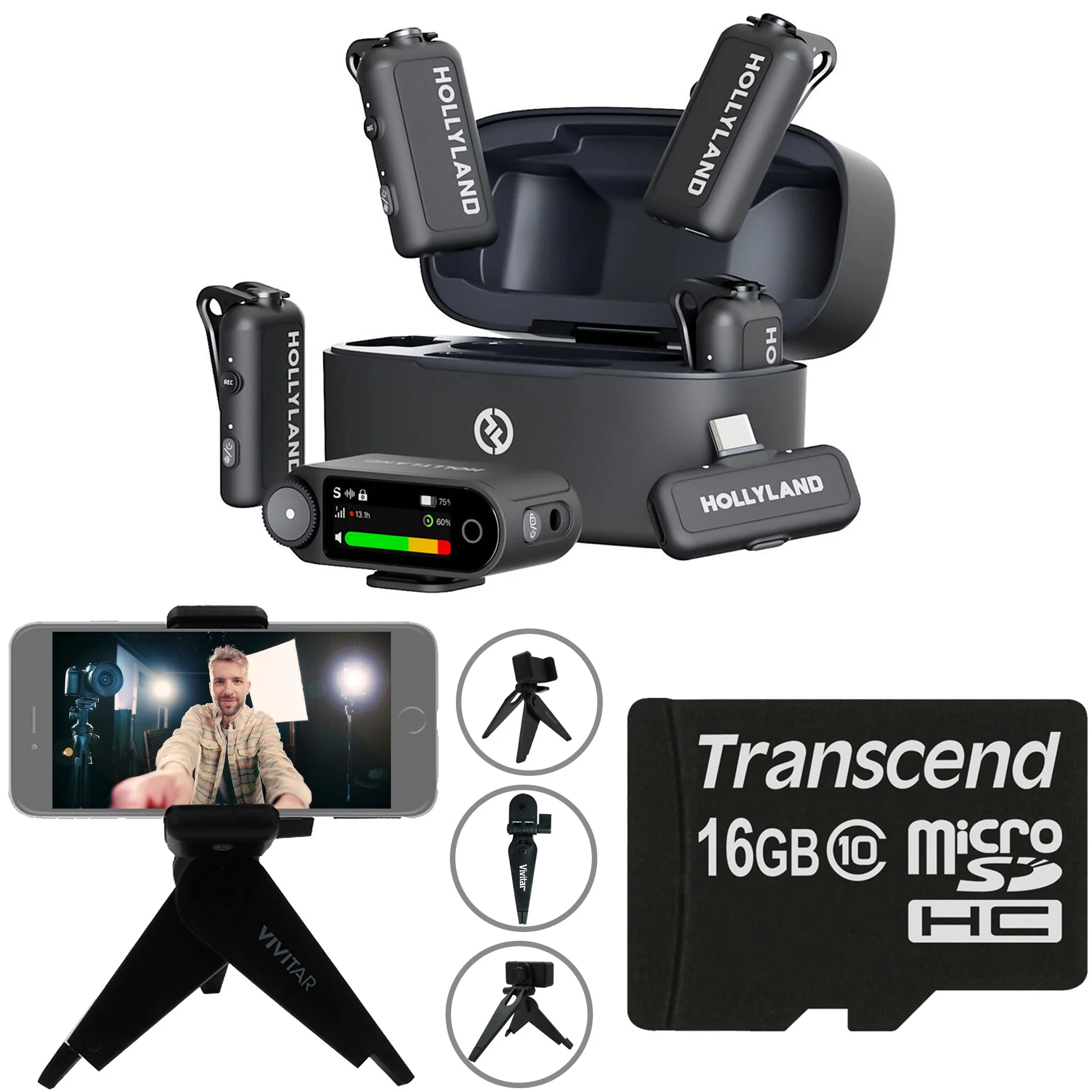 Hollyland LARK MAX 2 Combo 4-Person Wireless Microphone System for Cameras and Mobile Devices (Space Gray, 2.4 GHz) Video Bundle