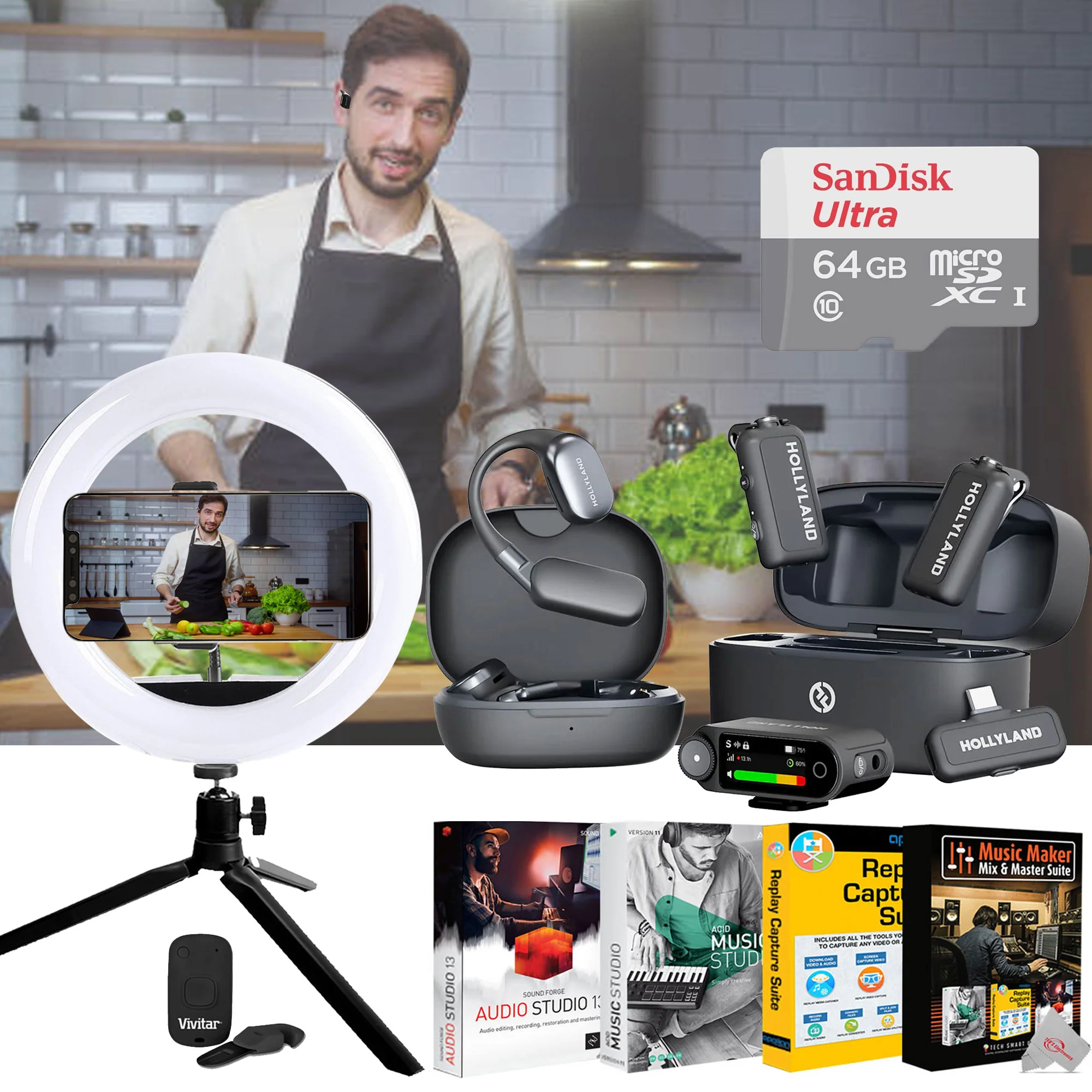 Hollyland LARK MAX 2 ULTIMATE COMBO 2-Person Wireless Lavalier Microphone System for Cameras and Mobile Devices Creator Essentials Bundle