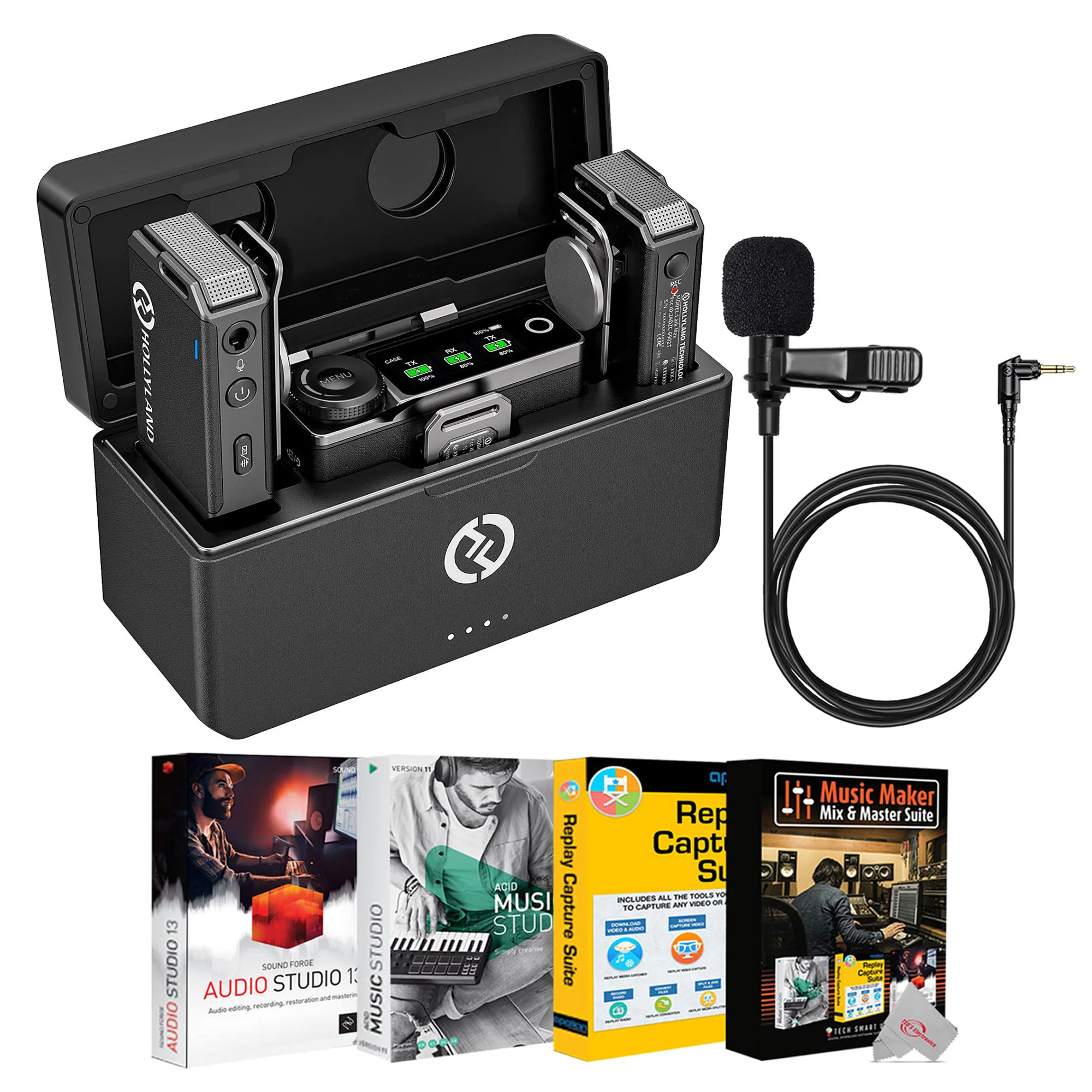 Hollyland Lark Max Wireless Lavalier Microphone System Compatible with DSLR Camera, iPhone, Android, PC + Accessories