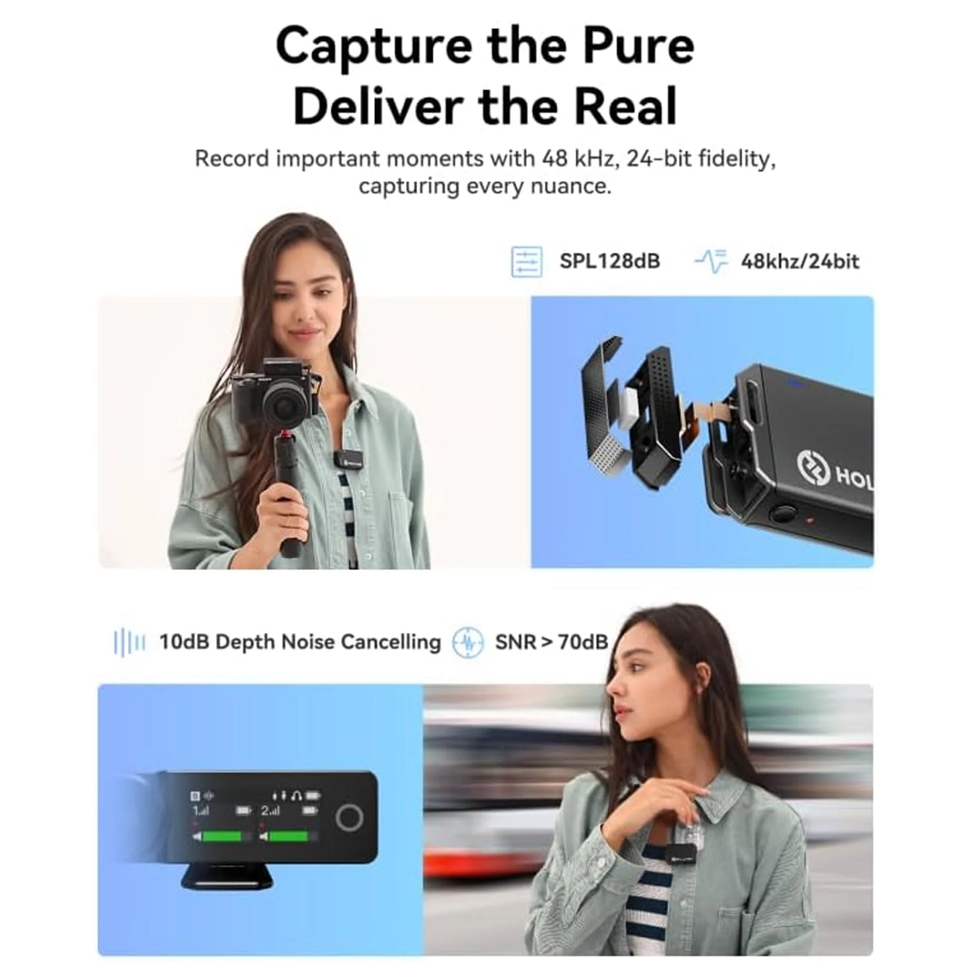 Hollyland Lark Max Wireless Lavalier Microphone System with Professional ENC Compatible with DSLR Camera, iPhone, Android, PC + 2x Lavalier Microphone - Image 3