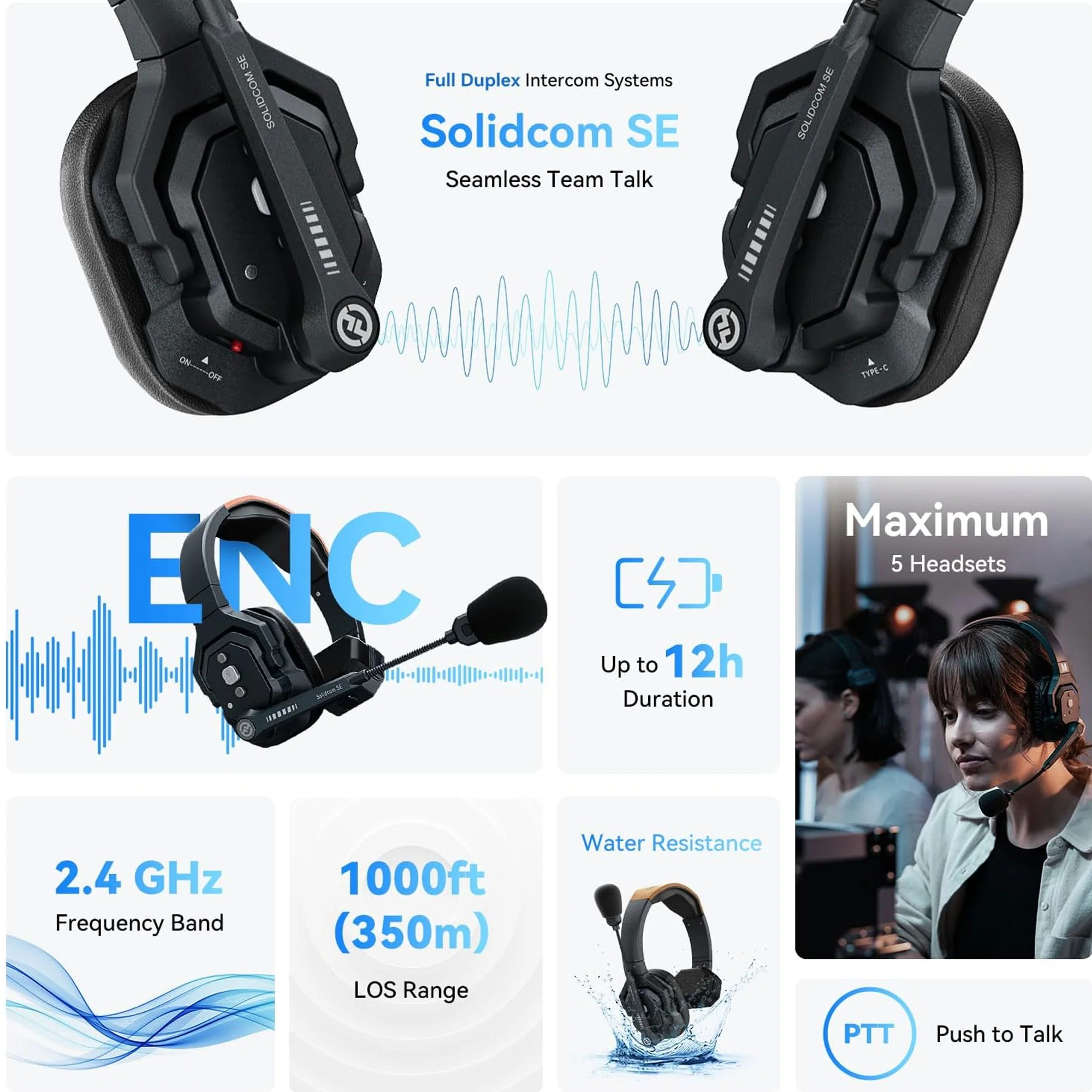 Hollyland Solidcom SE Global 2S 2-Person Full-Duplex Single-Ear Noise Cancellation Wireless Intercom Headset System (2.4 GHz) - Image 6